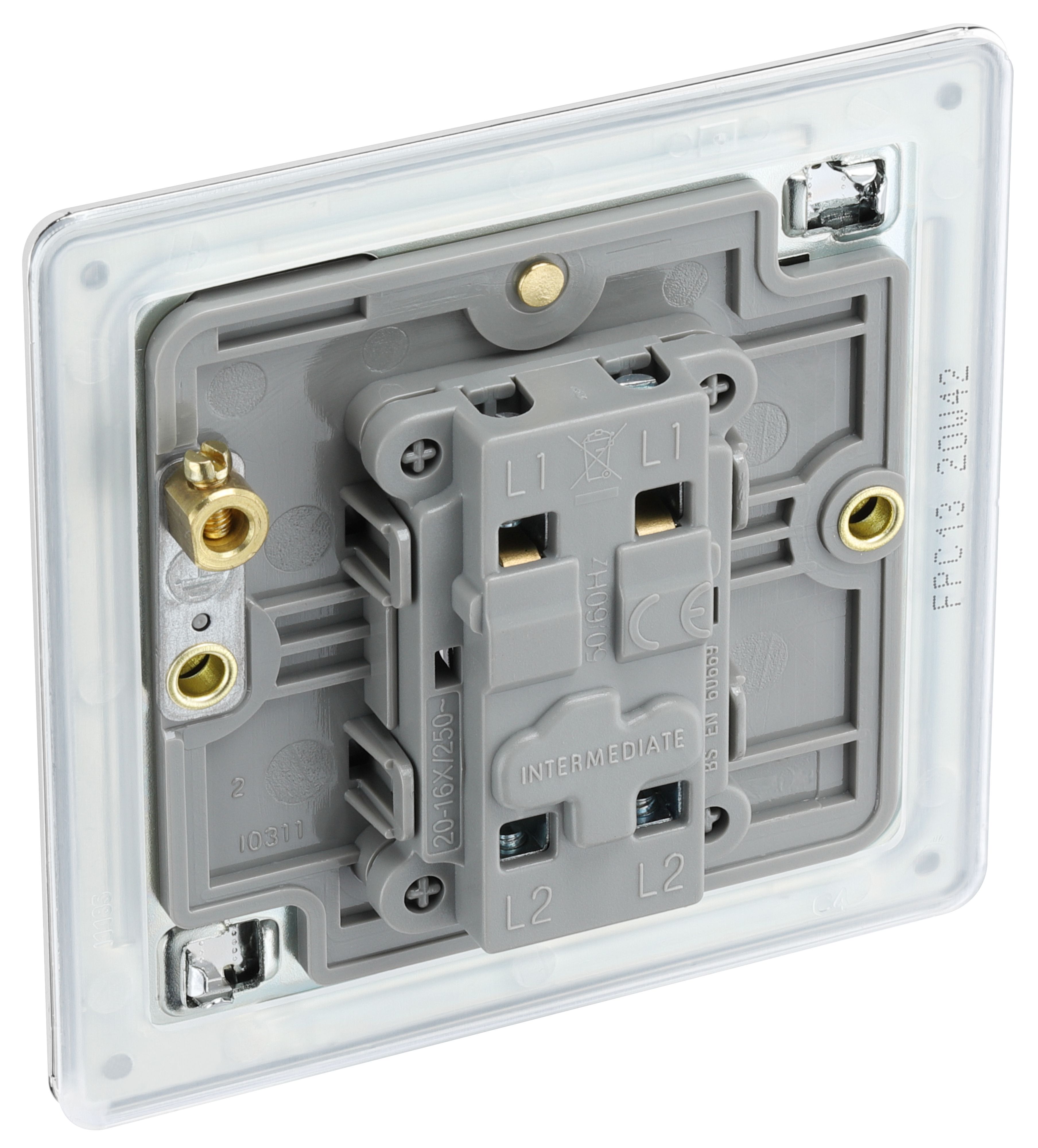 GoodHome 20A Single 2 way Flat Screwless Intermediate switch Gloss Chrome effect