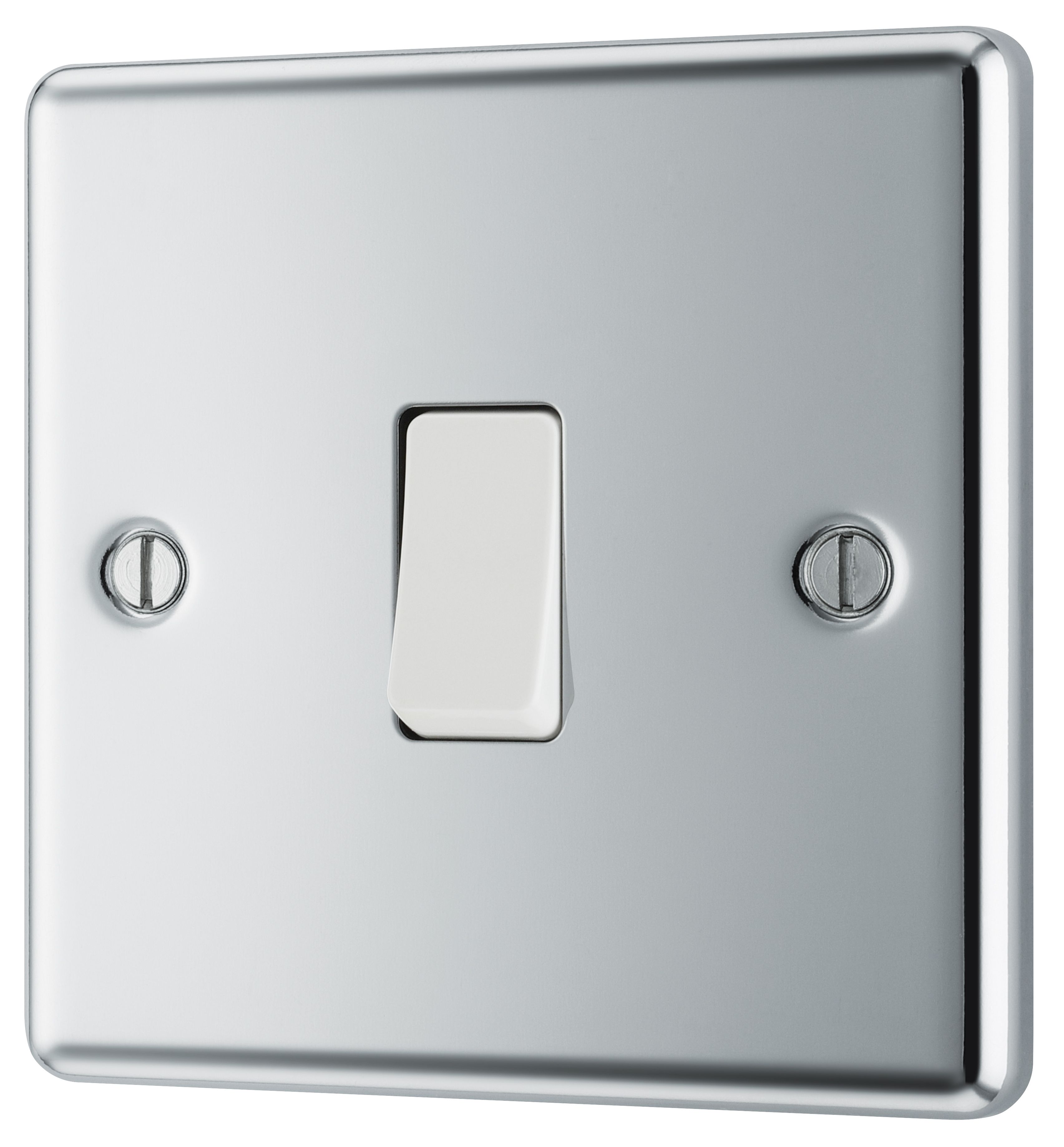 GoodHome 20A Single 2 way Raised rounded Screwed Intermediate switch Gloss Chrome effect