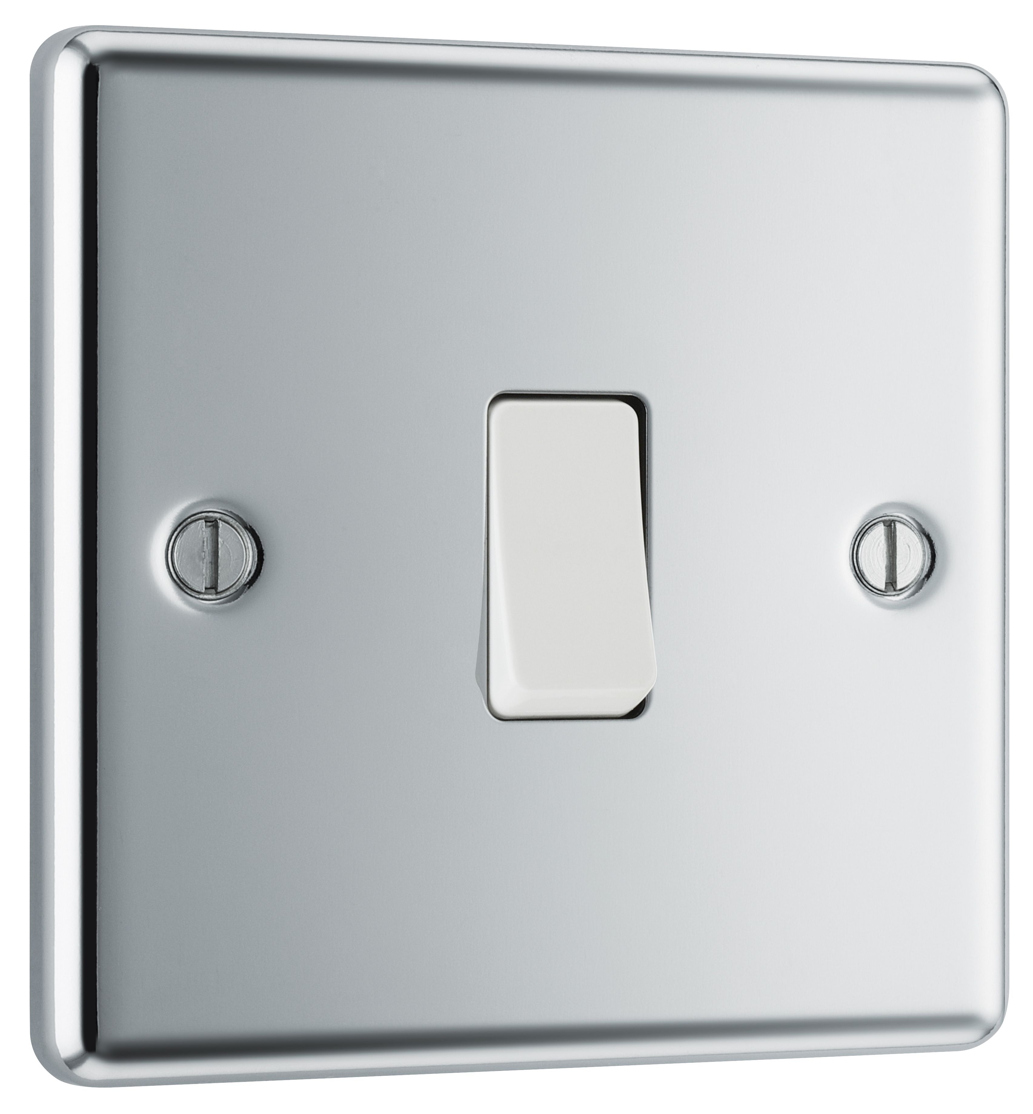 GoodHome 20A Single 2 way Raised rounded Screwed Intermediate switch Gloss Chrome effect