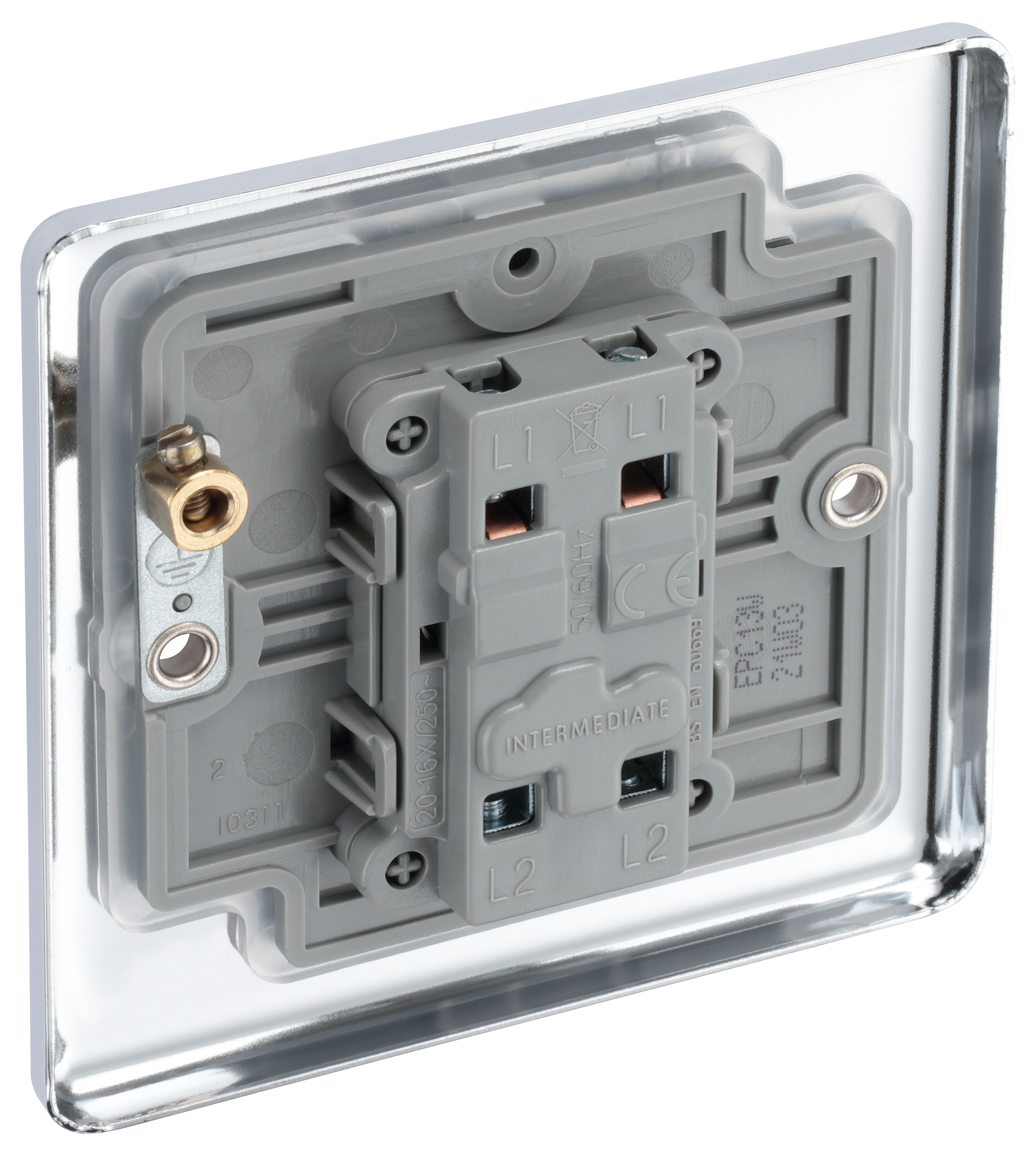GoodHome 20A Single 2 way Raised rounded Screwed Intermediate switch Gloss Chrome effect