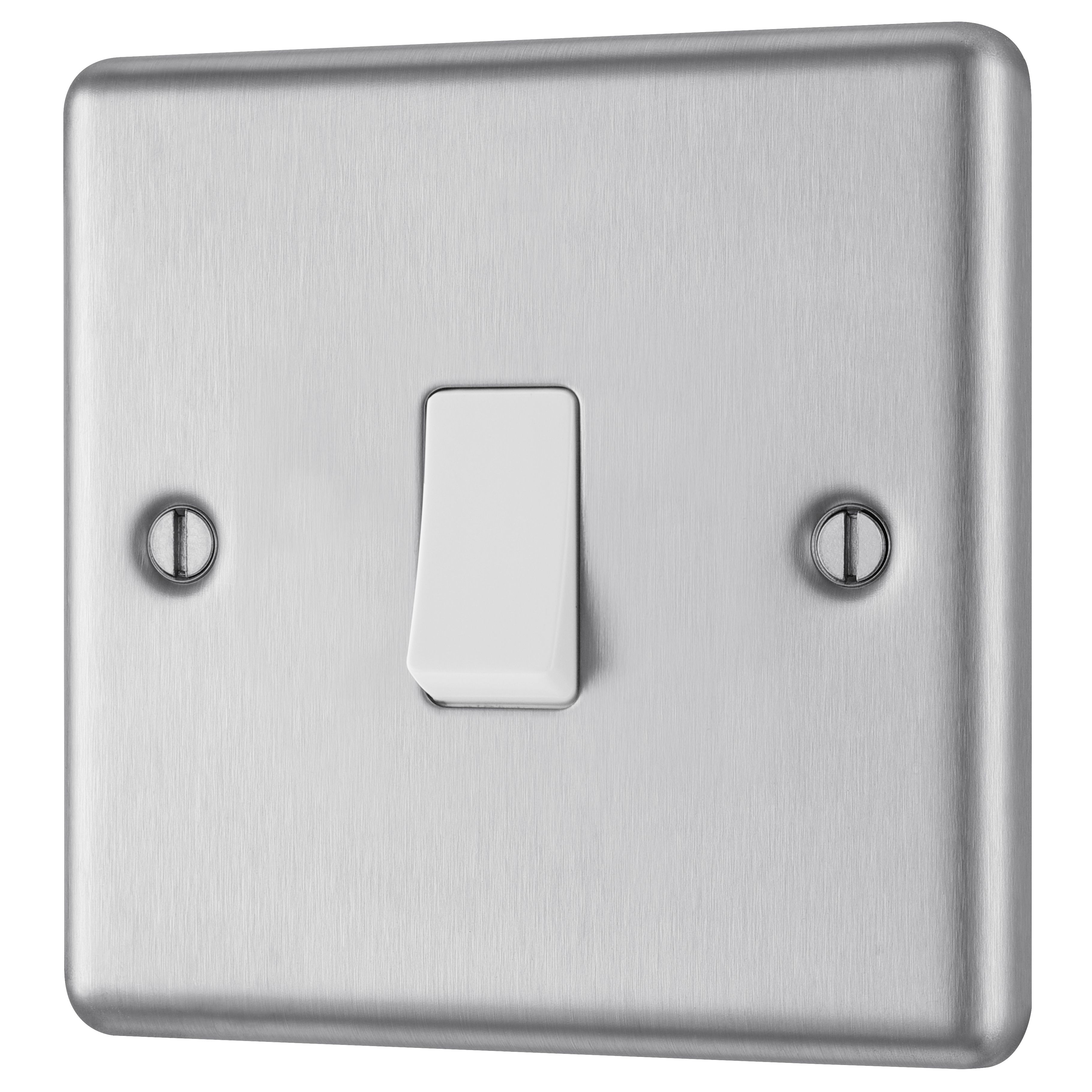 GoodHome 20A Single 2 way Raised rounded Screwed Intermediate switch Matt Steel effect