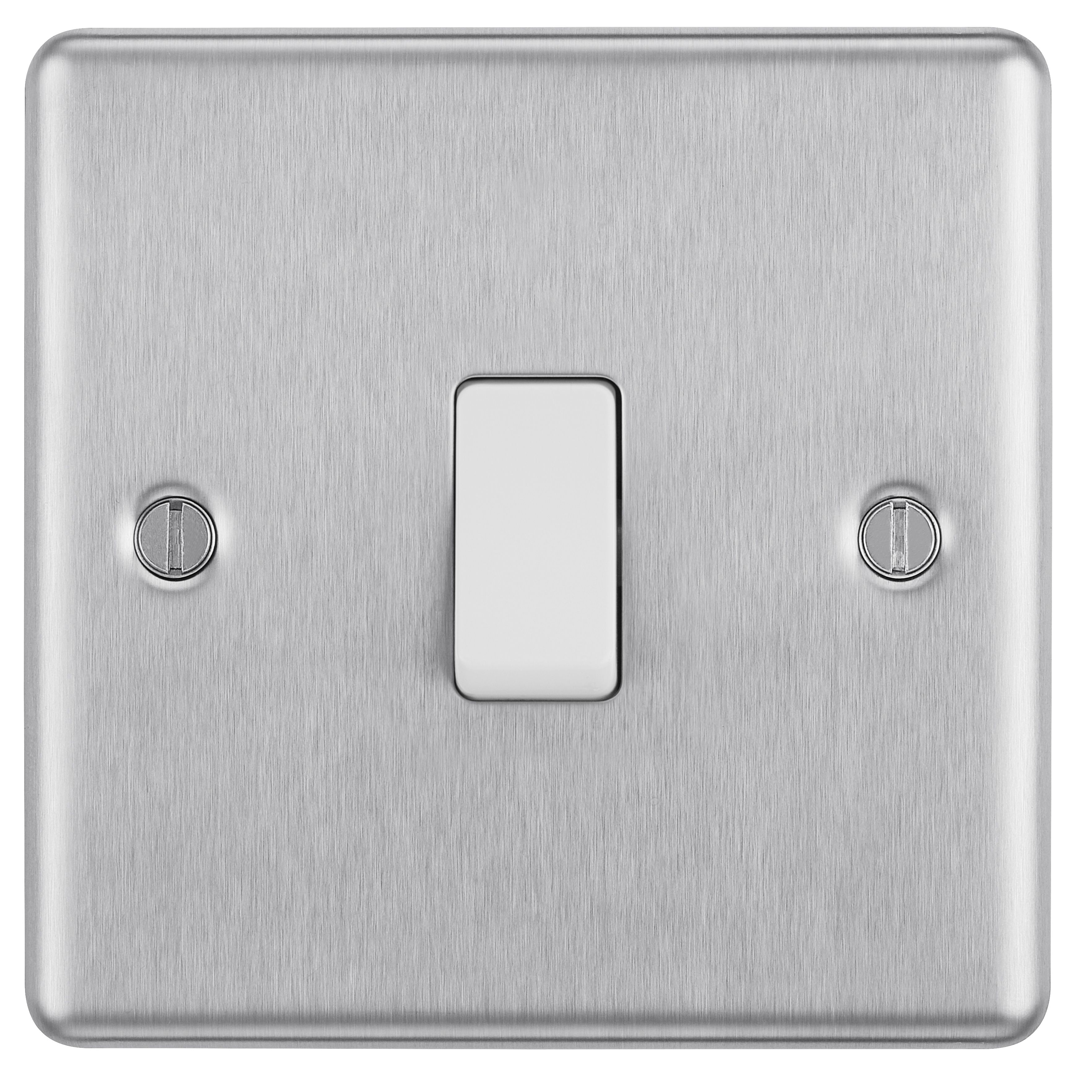 GoodHome 20A Single 2 way Raised rounded Screwed Intermediate switch Matt Steel effect
