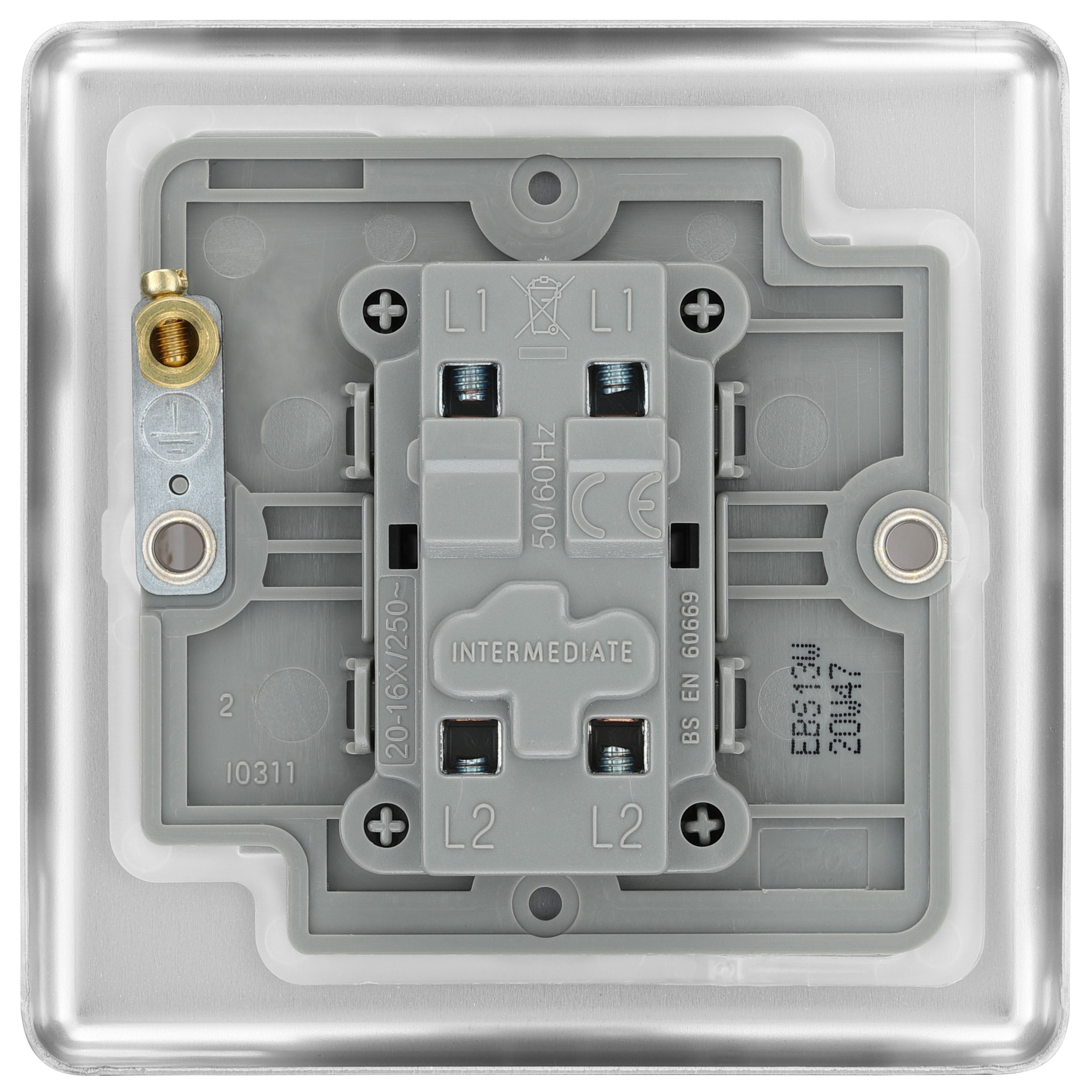 GoodHome 20A Single 2 way Raised rounded Screwed Intermediate switch Matt Steel effect - 4