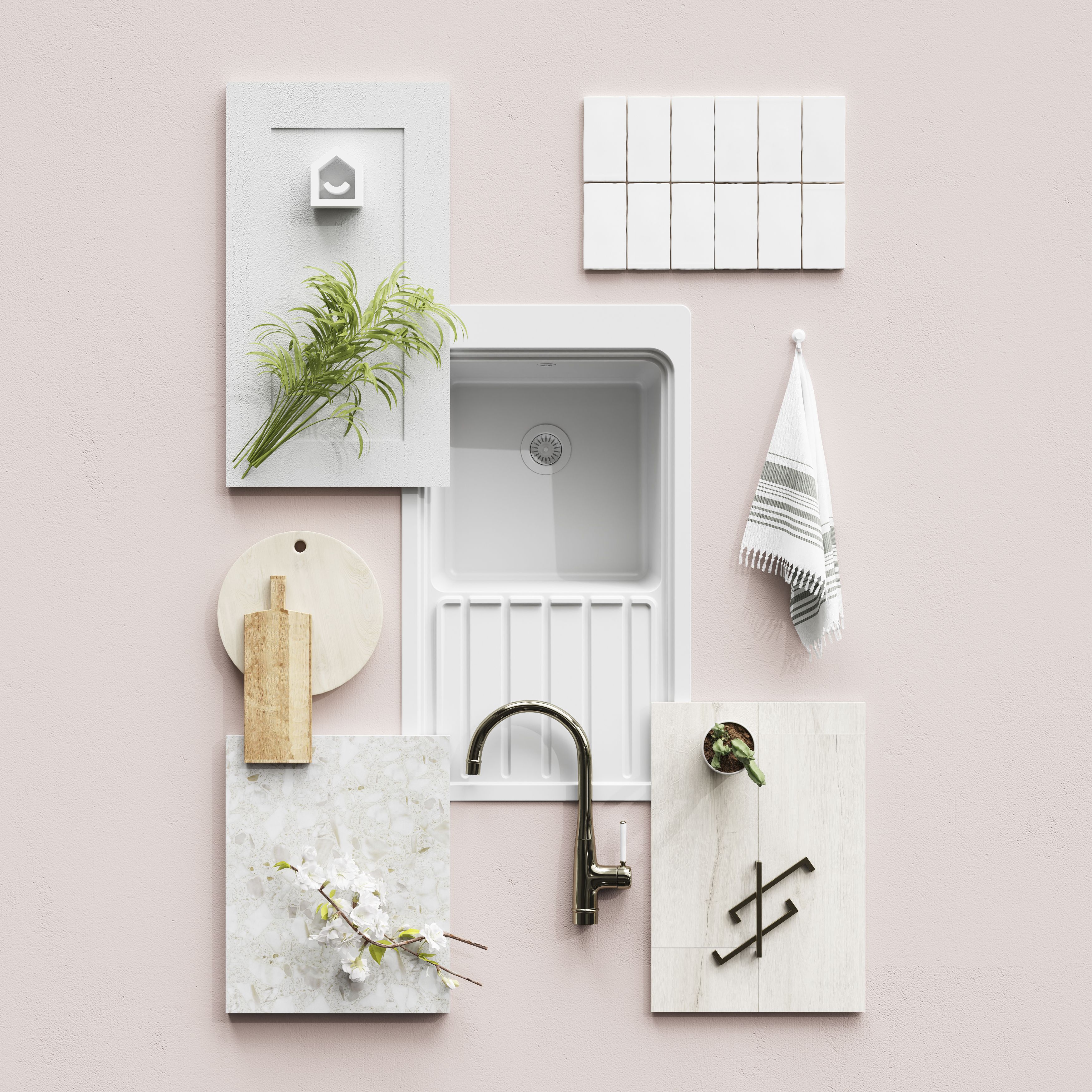 GoodHome 22mm Algiata Matt Beige Marble effect Chipboard & laminate Square edge Kitchen Worktop, (L)3000mm