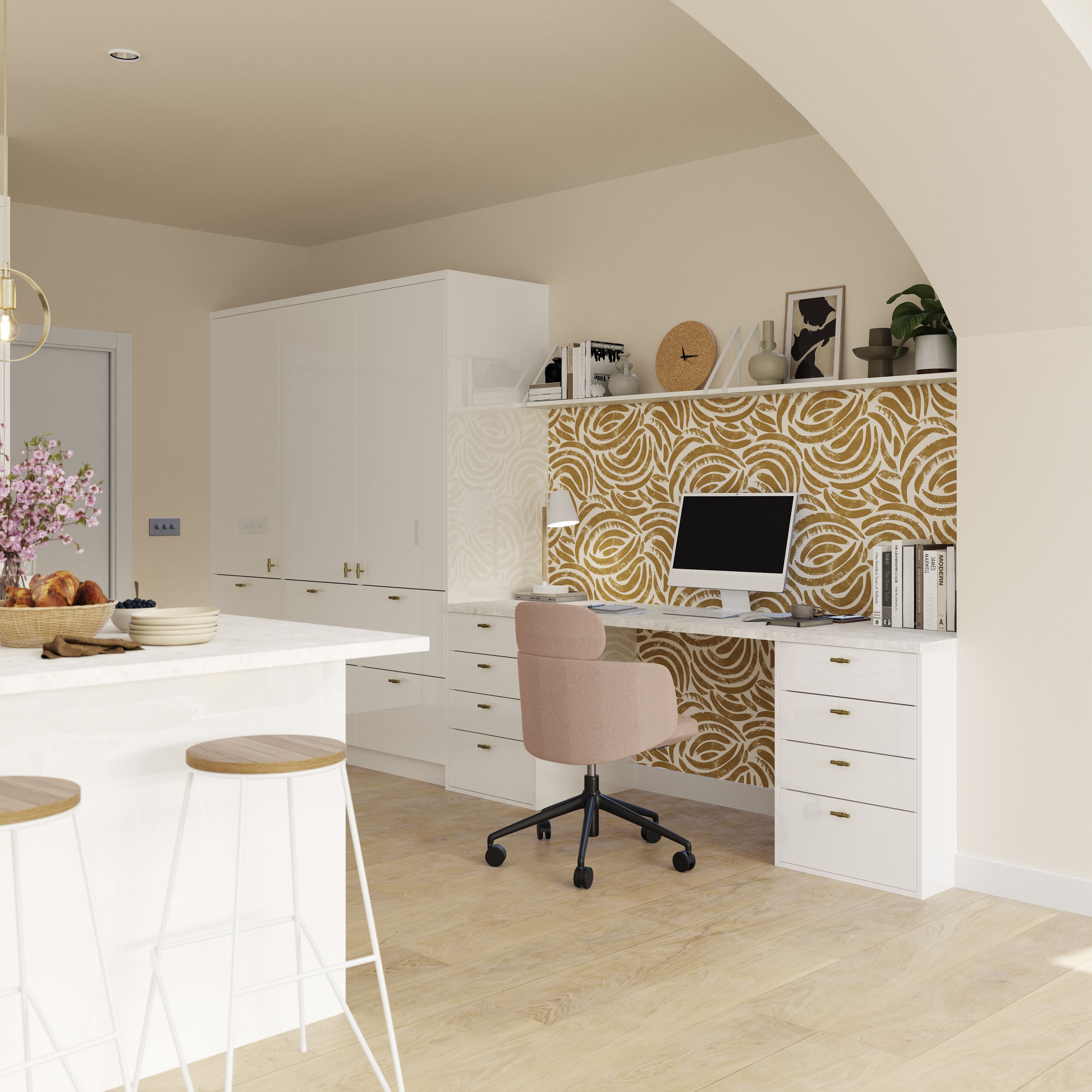GoodHome 22mm Algiata Matt Beige Marble effect Chipboard & laminate Square edge Kitchen Worktop, (L)3000mm