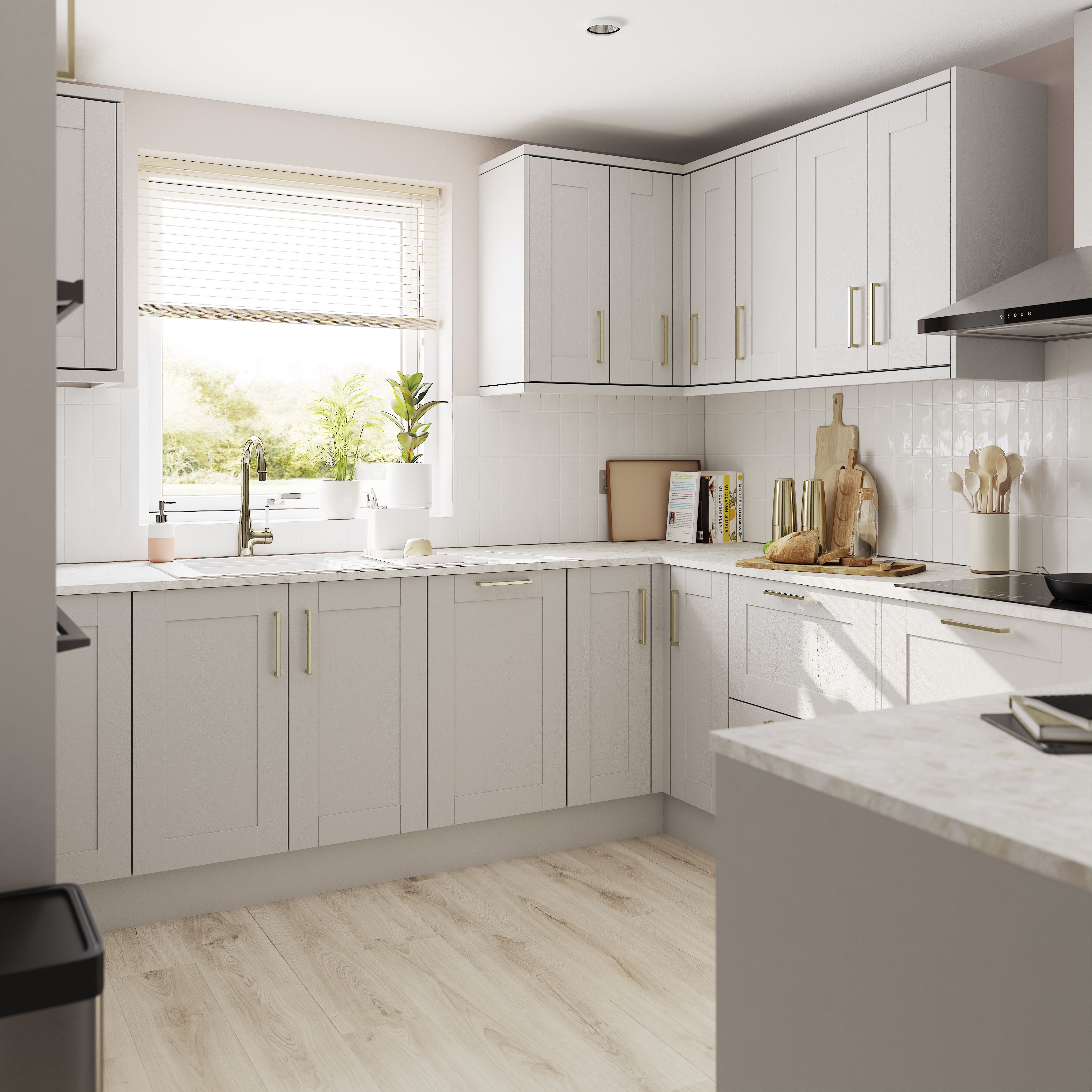 GoodHome 22mm Algiata Matt Beige Marble effect Chipboard & laminate Square edge Kitchen Worktop, (L)3000mm