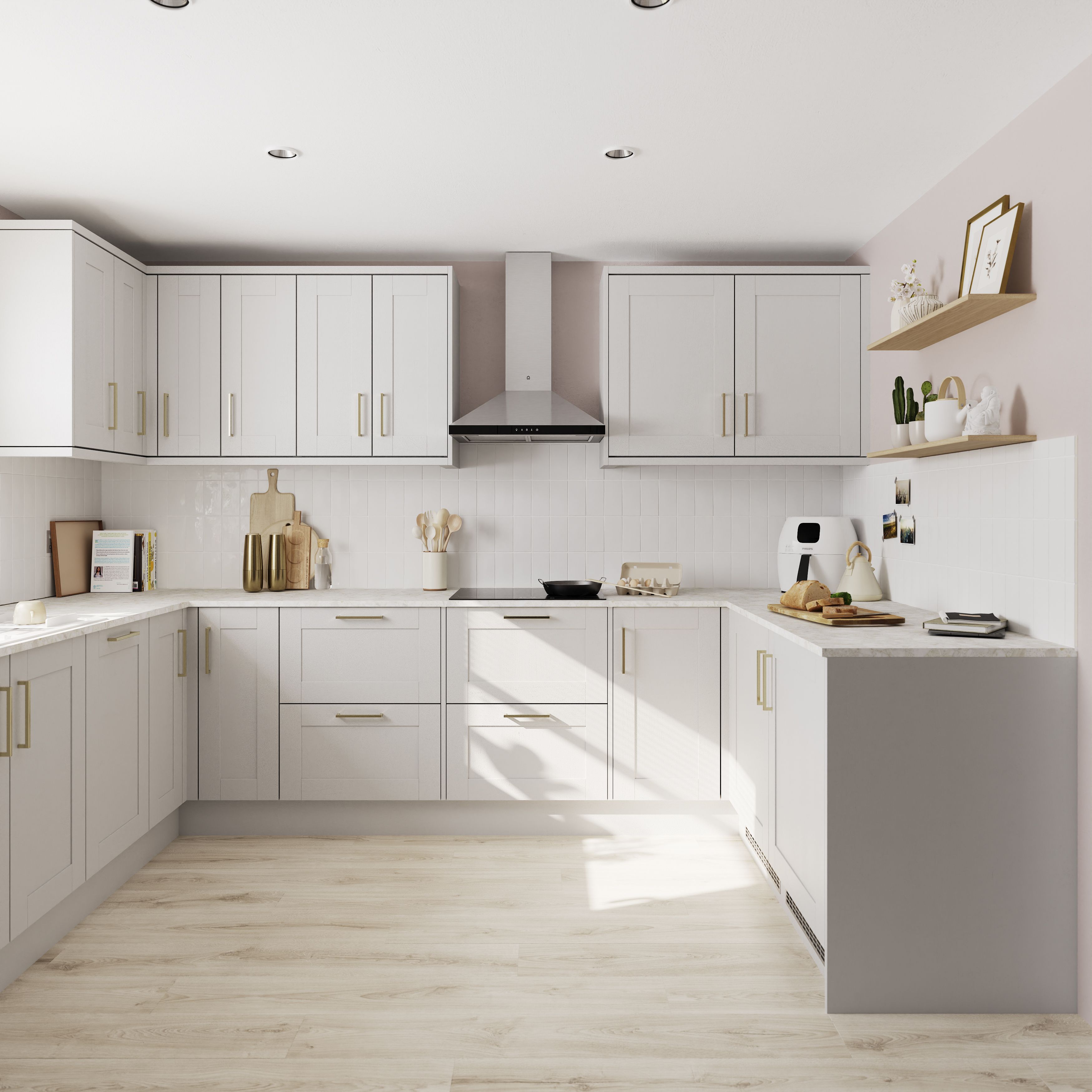 GoodHome 22mm Algiata Matt Beige Marble effect Chipboard & laminate Square edge Kitchen Worktop, (L)3000mm