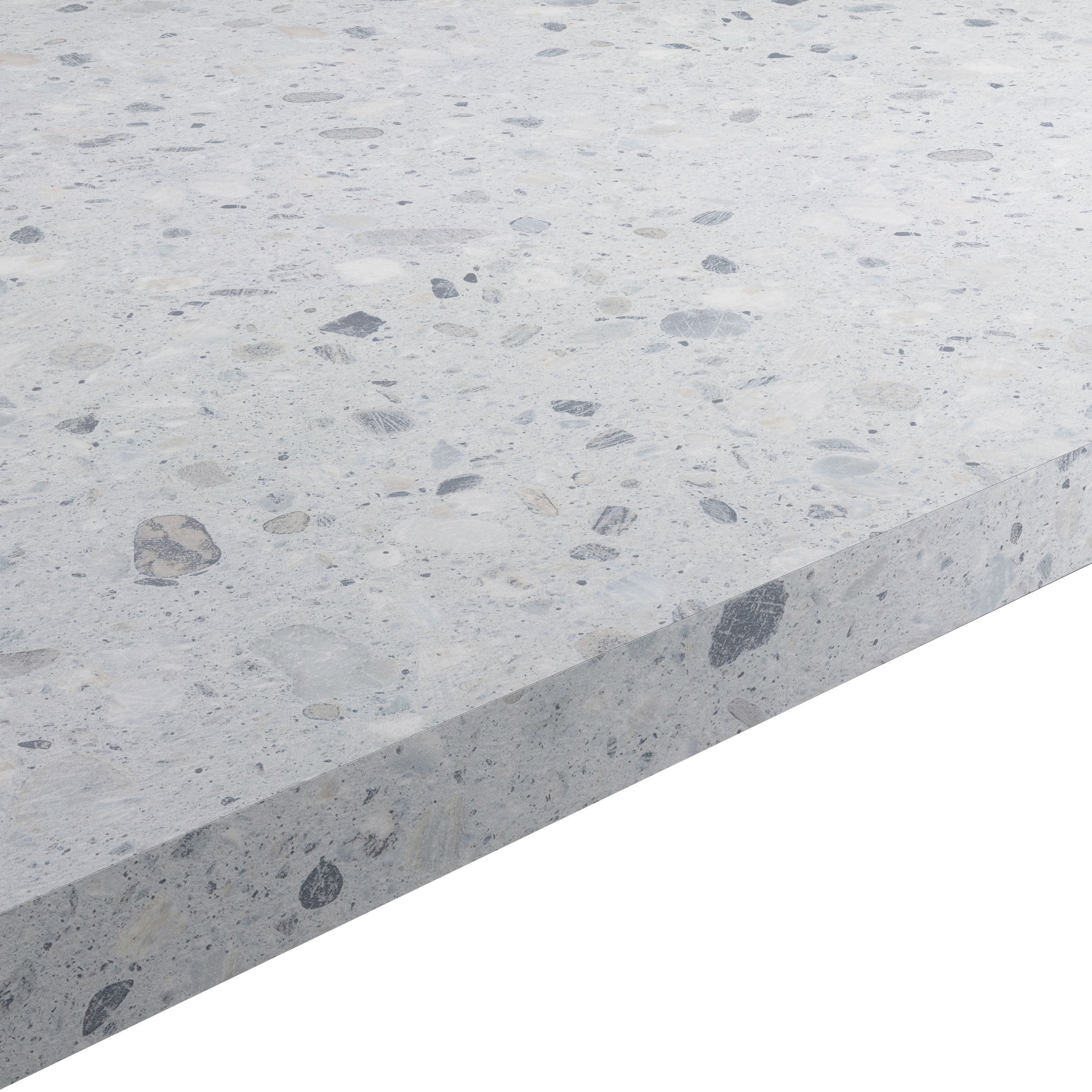 GoodHome 22mm Algiata Matt Grey Terrazzo effect Chipboard & laminate Square edge Kitchen Breakfast bar, (L)2000mm