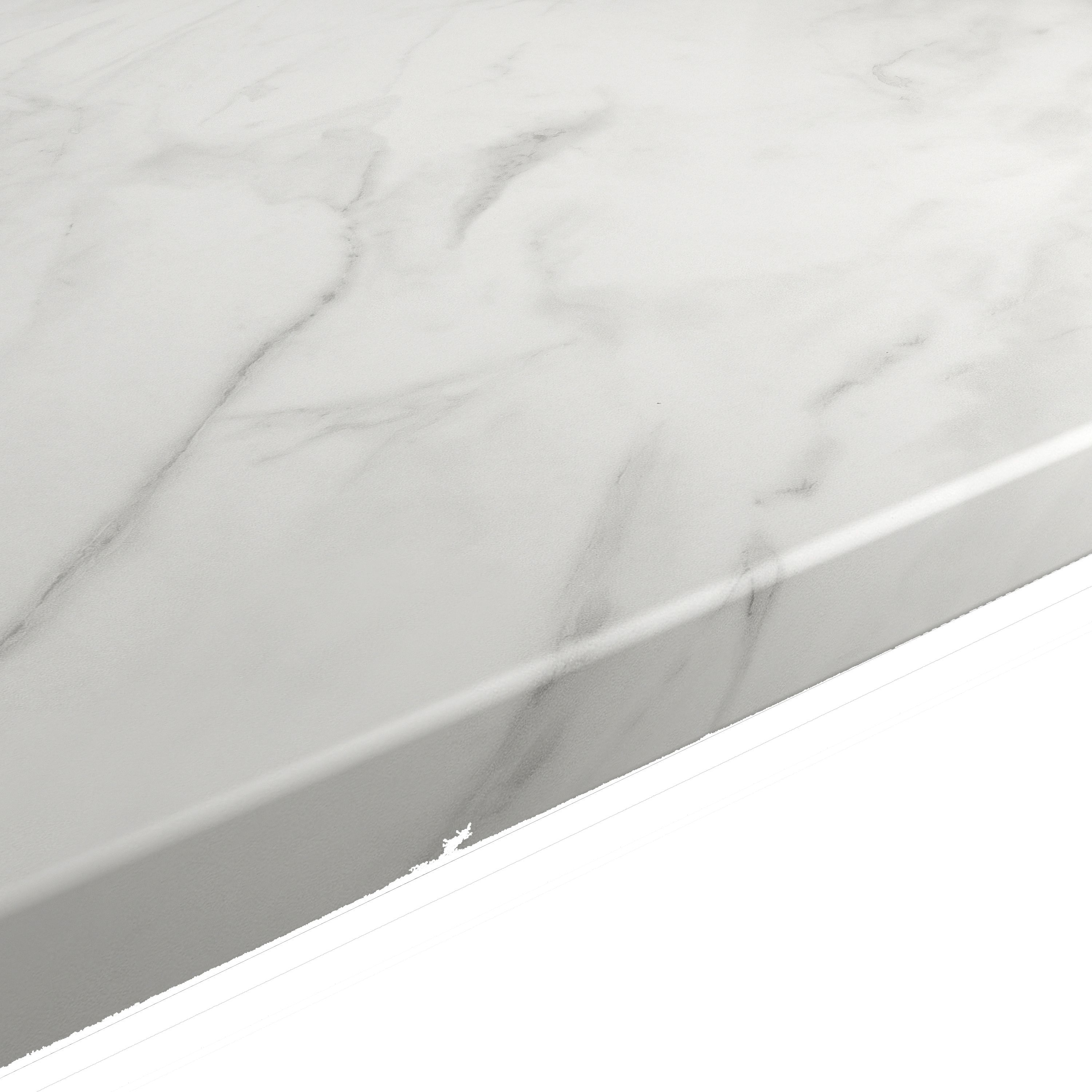 GoodHome 22mm Algiata Matt White marble effect Chipboard & laminate Post-formed Kitchen Worktop, (L)3000mm