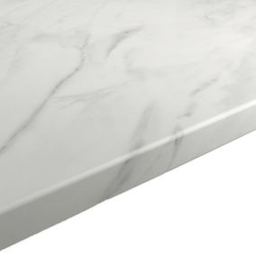 GoodHome 22mm Algiata Matt White Marble effect Laminate & particle board Post-formed Kitchen Breakfast bar, (L)2000mm