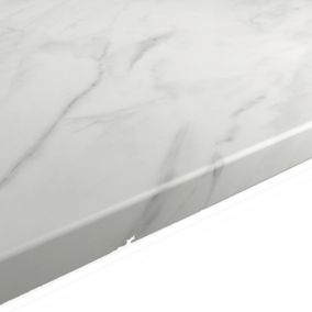 GoodHome 22mm Algiata Matt White Marble effect Laminate & particle board Post-formed Kitchen Worktop, (L)3000mm