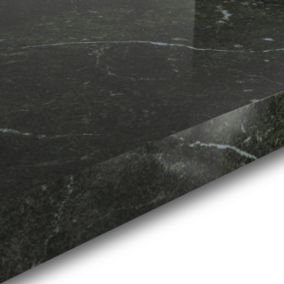 GoodHome 38mm Berberis Gloss Black Granite effect Laminate & particle board Square edge Kitchen Breakfast bar, (L)2000mm