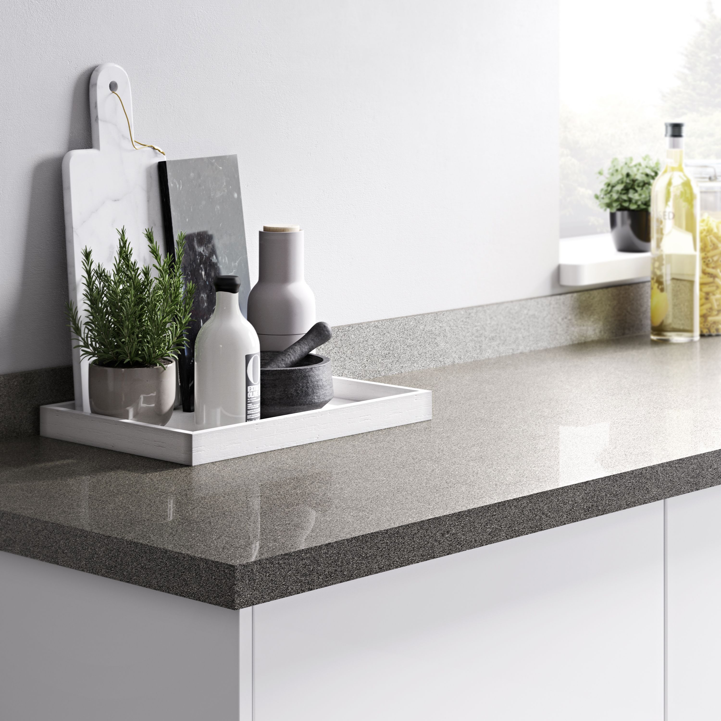 Goodhome 38mm Berberis Gloss Grey Glitter Effect Laminate Particle Board Square Edge Kitchen Worktop L 3000mm Diy At B Q