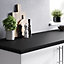 GoodHome 38mm Berberis Super matt Black Laminate & particle board Square edge Kitchen Worktop, (L)3000mm