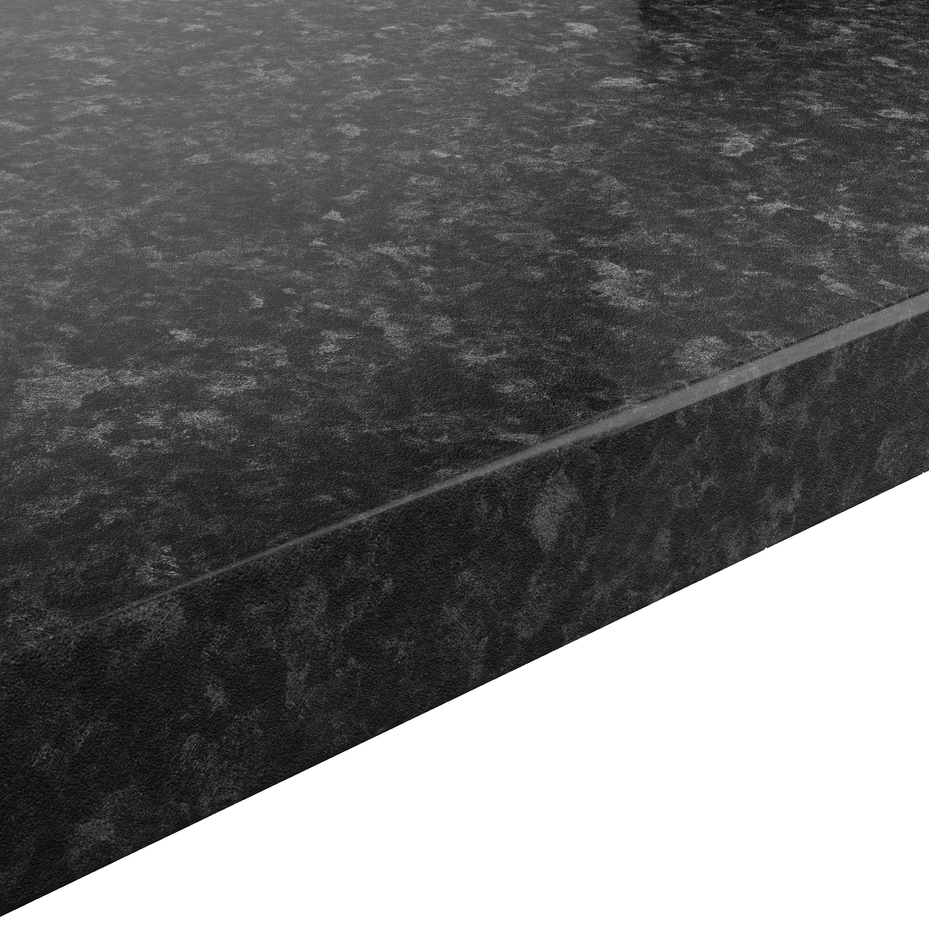 GoodHome 38mm Kabsa Gloss Black Granite effect Laminate Post-formed Kitchen Worktop, (L)3000mm