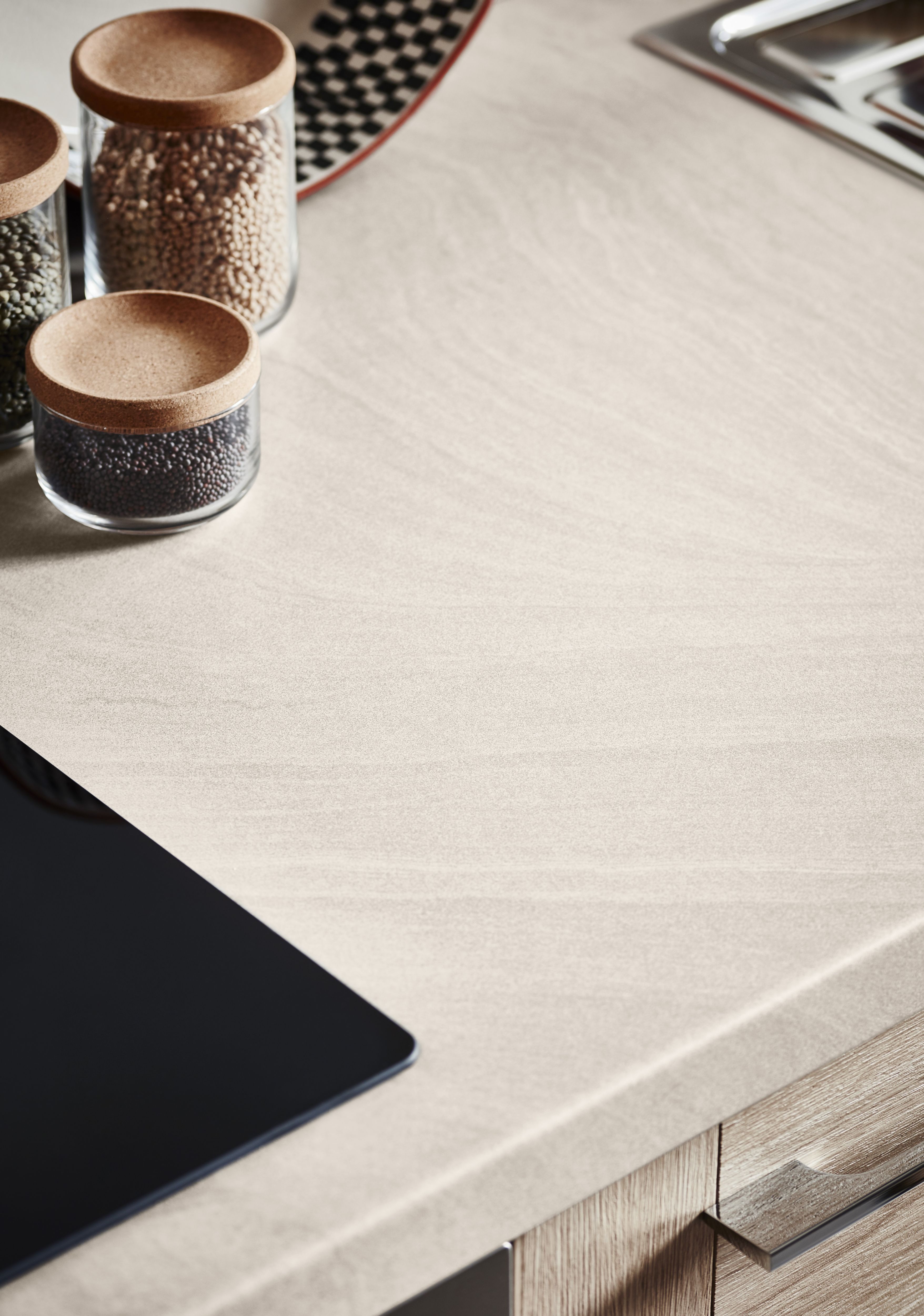 GoodHome 38mm Kabsa Matt Travertine effect Laminate & particle board Post-formed Kitchen Worktop, (L)3000mm