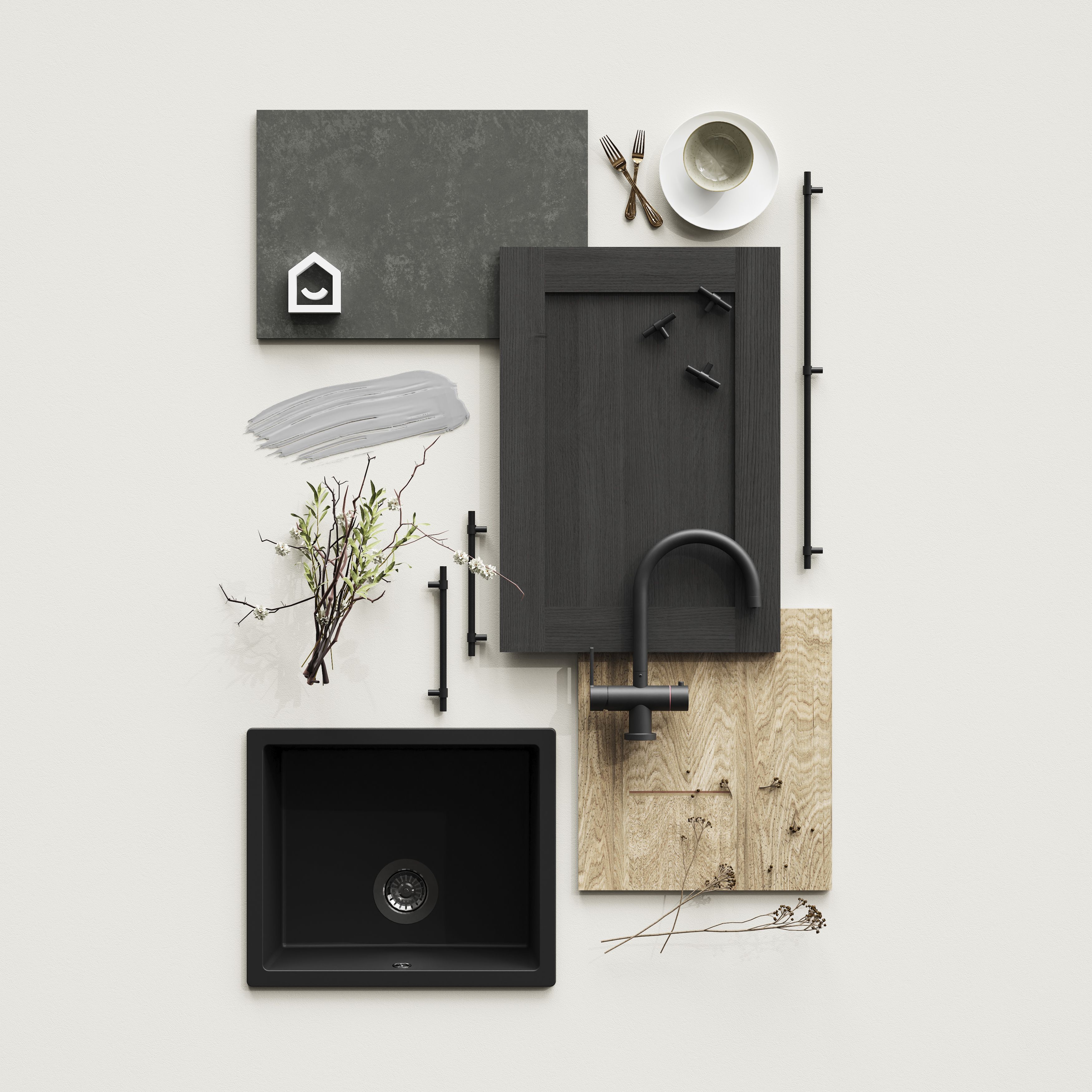 GoodHome 38mm Kala Matt Concrete effect Chipboard & laminate Square edge Kitchen Worktop, (L)3000mm