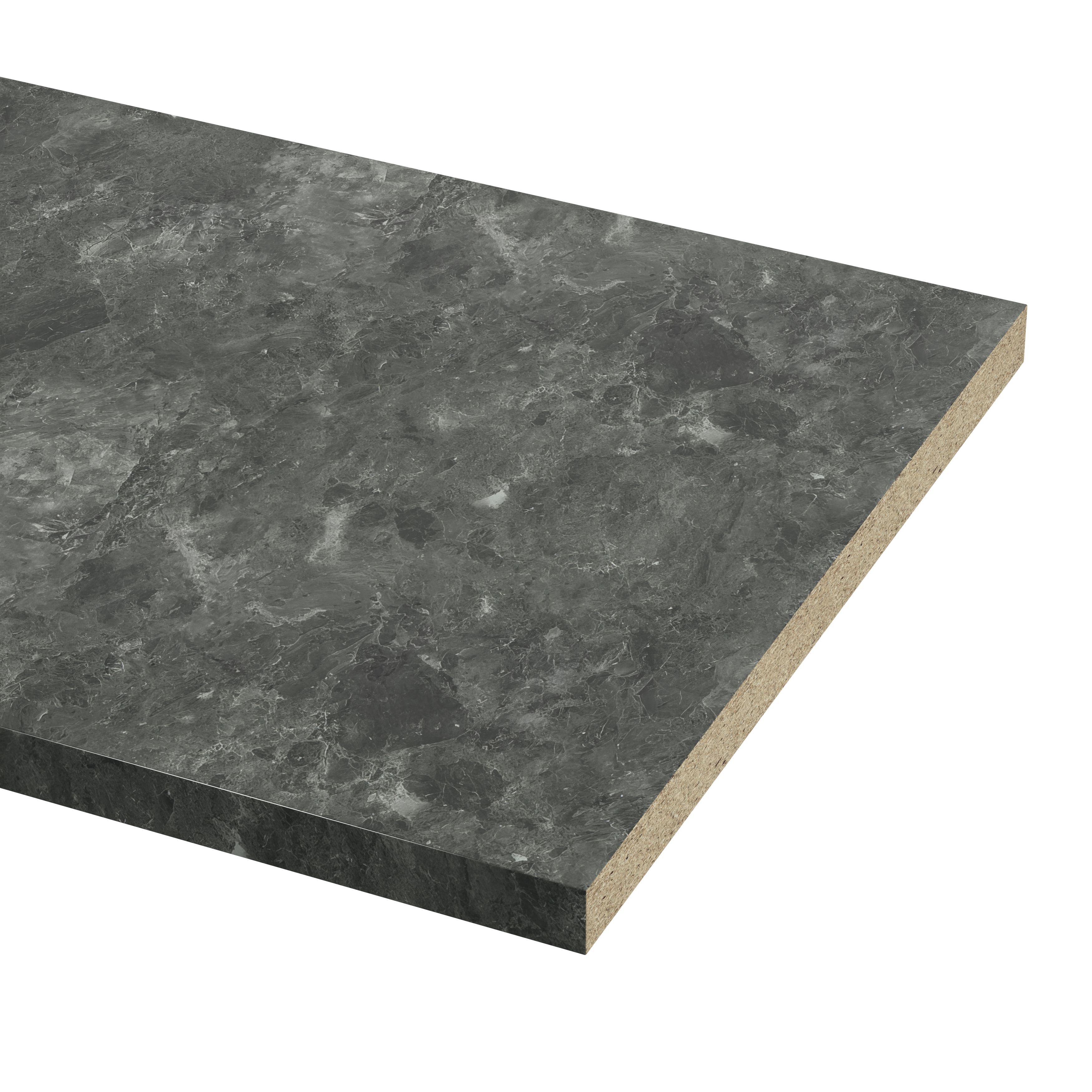 GoodHome 38mm Kala Matt Dark grey Marble effect Laminate Square edge Worktop, (L)3000mm
