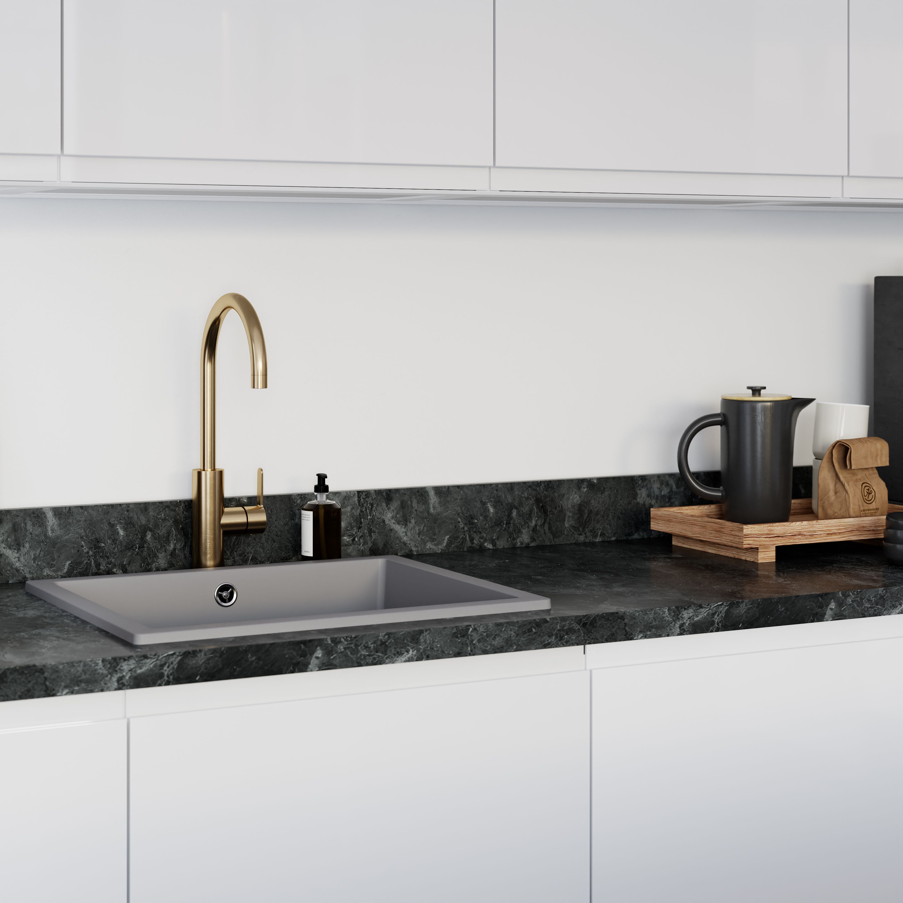 GoodHome 38mm Kala Matt Dark grey Marble effect Laminate Square edge Worktop, (L)3000mm