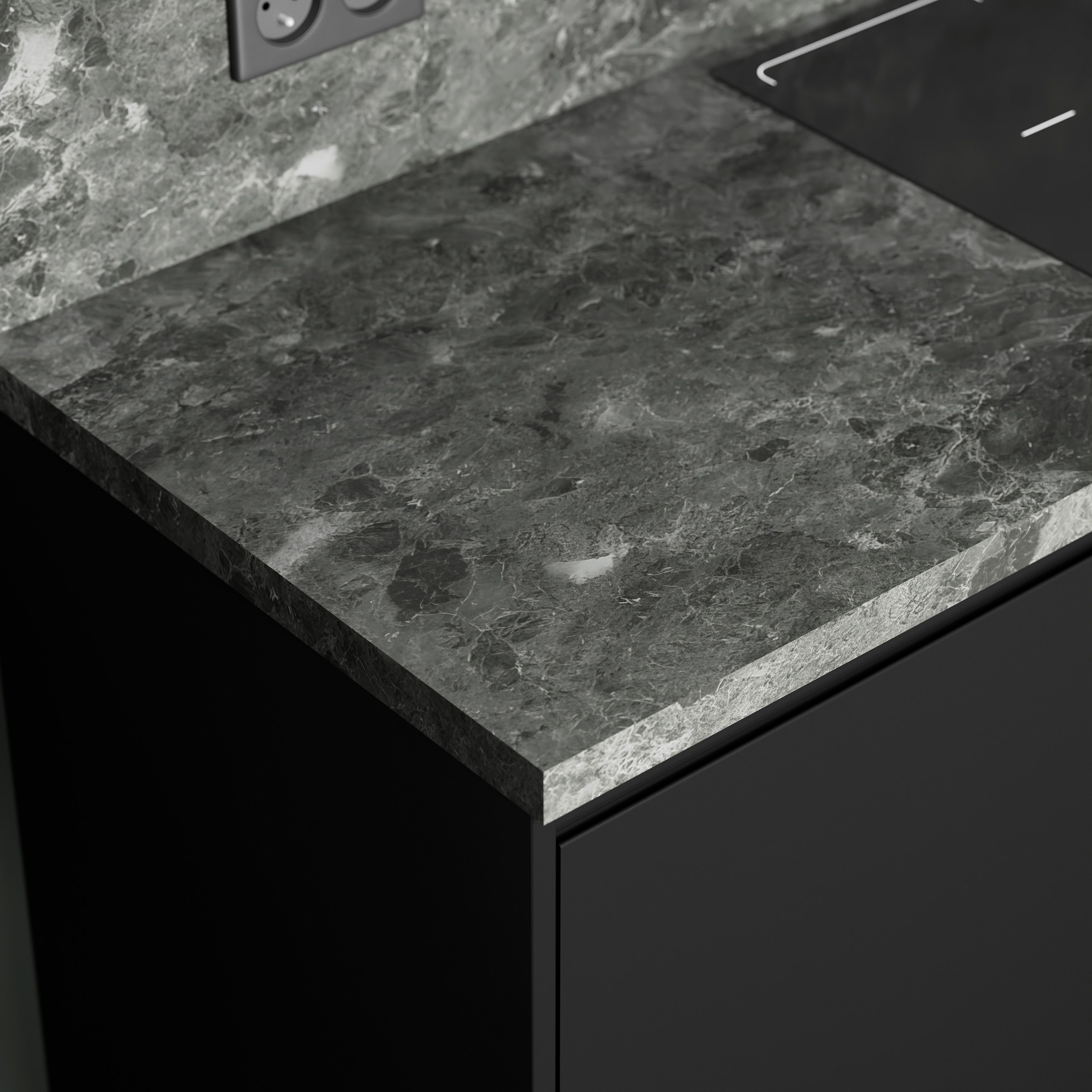 GoodHome 38mm Kala Matt Dark grey Marble effect Laminate Square edge Worktop, (L)3000mm