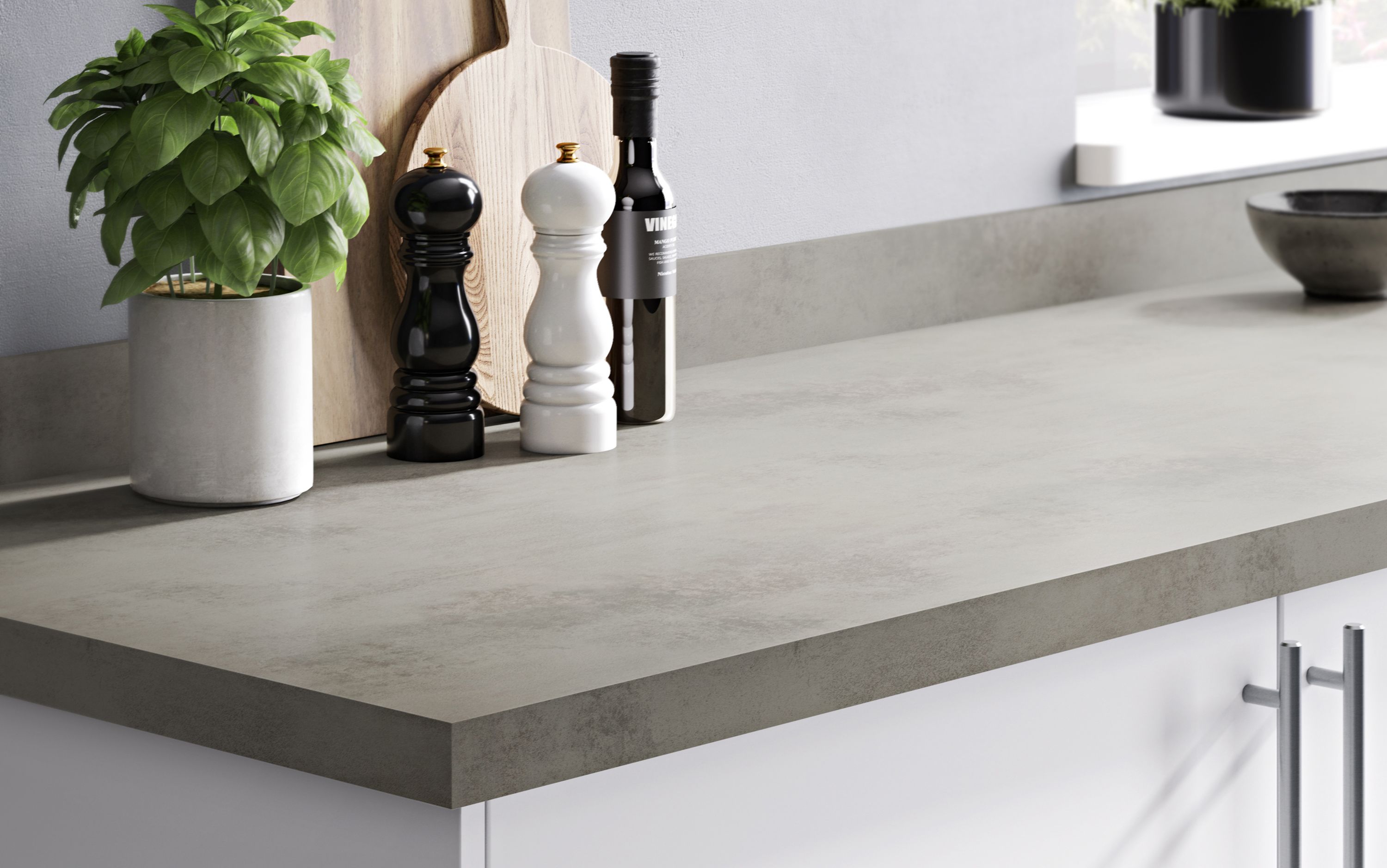 GoodHome 38mm Kala Matt Grey Concrete effect Laminate & particle board Square edge Kitchen Breakfast bar, (L)2000mm