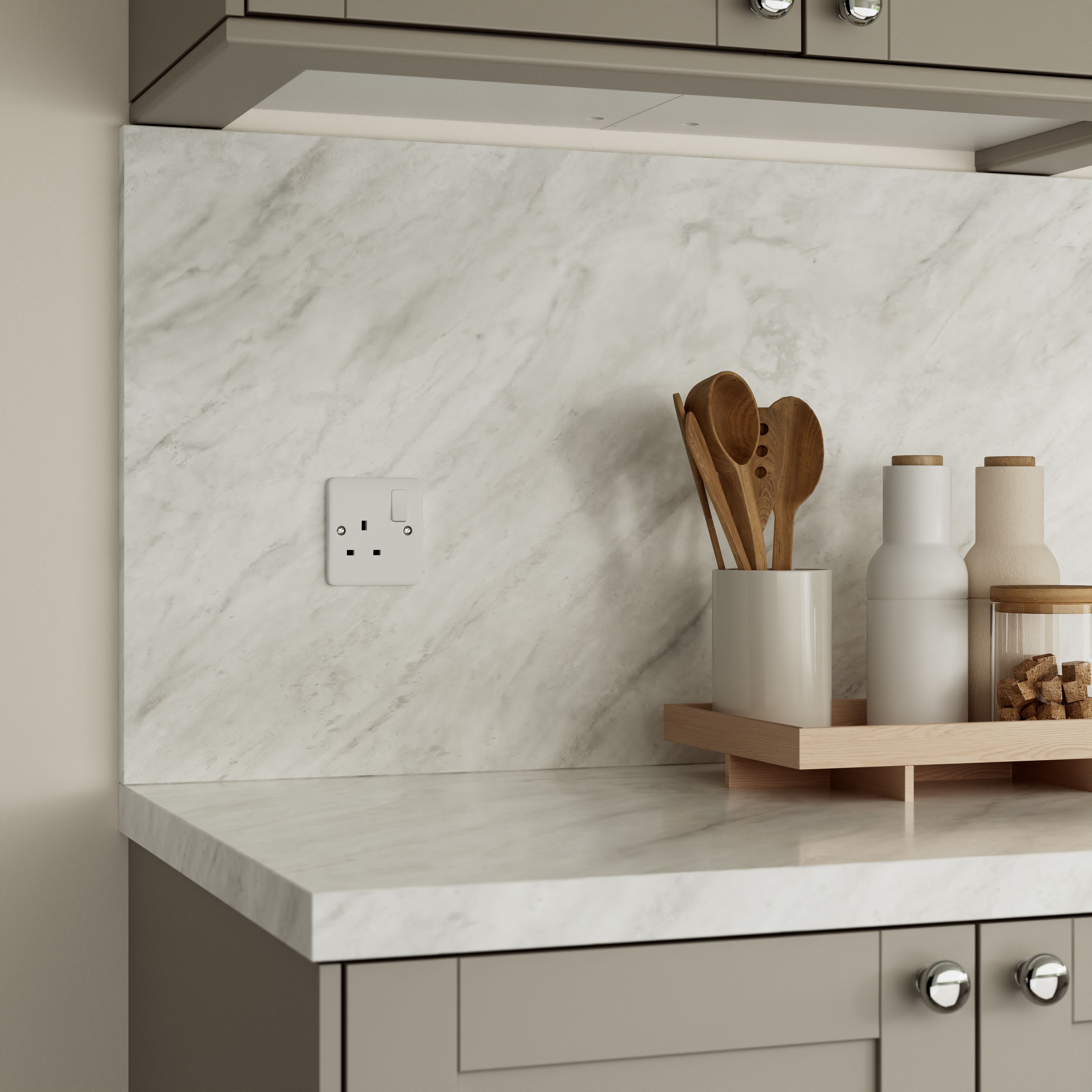 GoodHome 38mm Kala Matt White Quartz effect Laminate Square edge Worktop, (L)3000mm