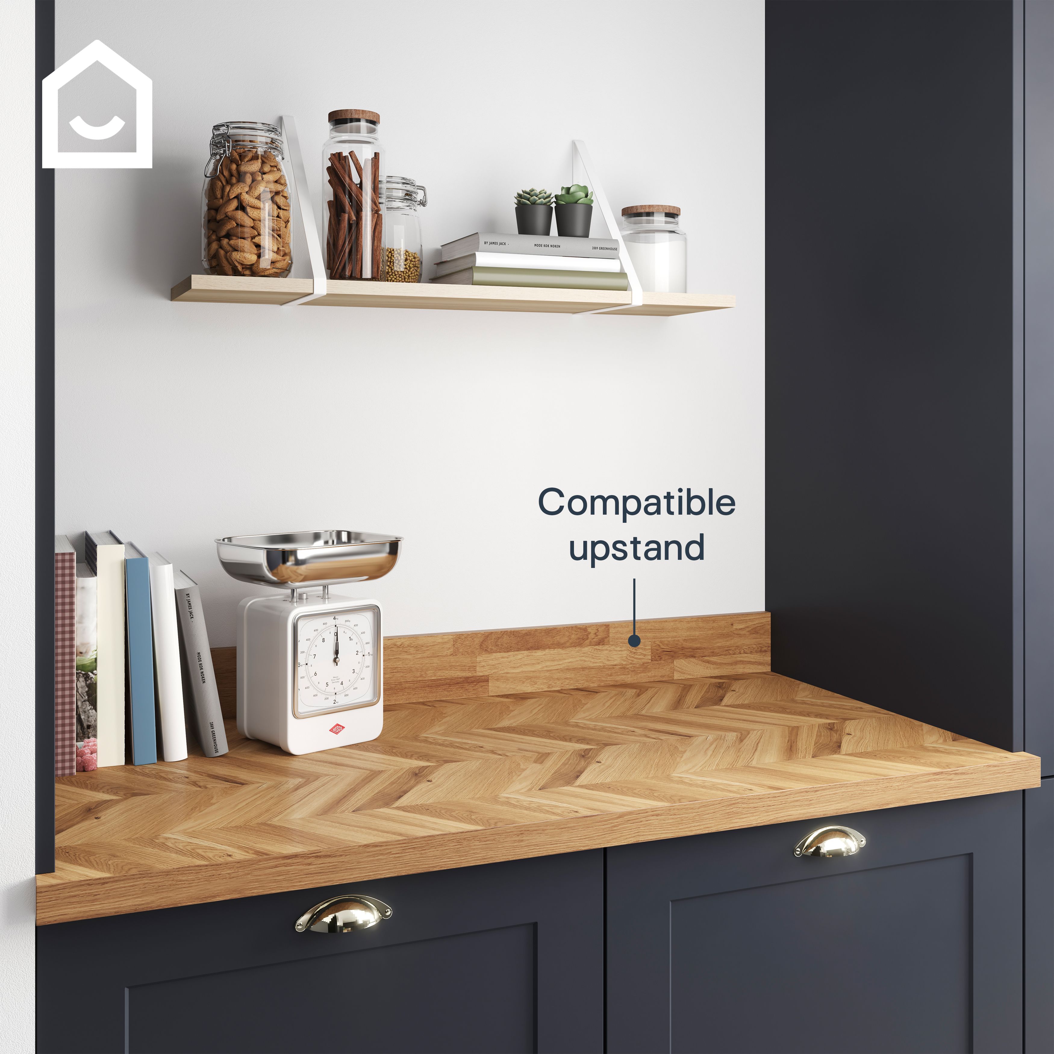 GoodHome 38mm Orin Satin Chevron oak Veneered Chamfered Kitchen Worktop ...