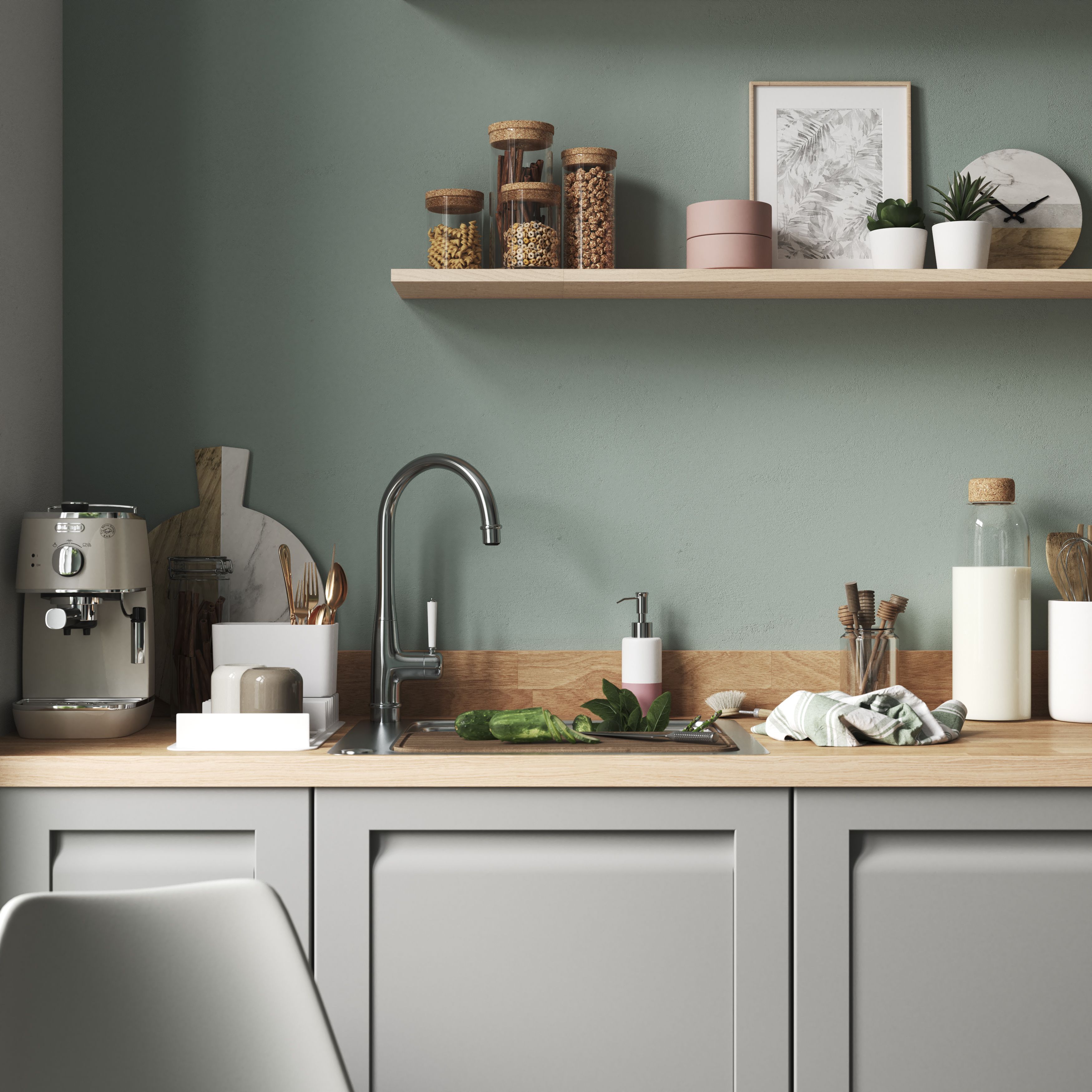 GoodHome 38mm Orin Satin Light oak Veneered Chamfered Kitchen Breakfast bar, (L)2000mm
