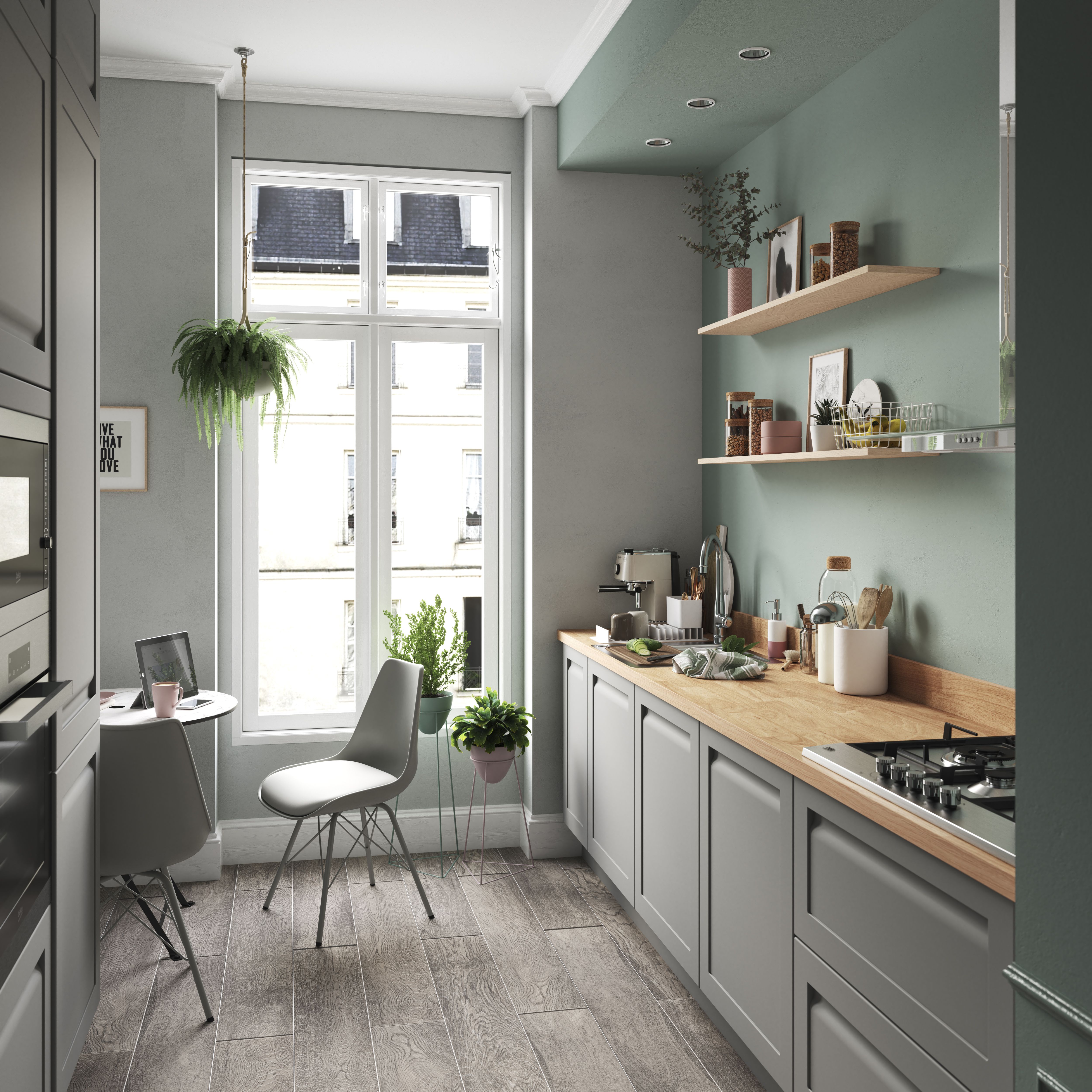 GoodHome 38mm Orin Satin Light oak Veneered Chamfered Kitchen Worktop, (L)3000mm