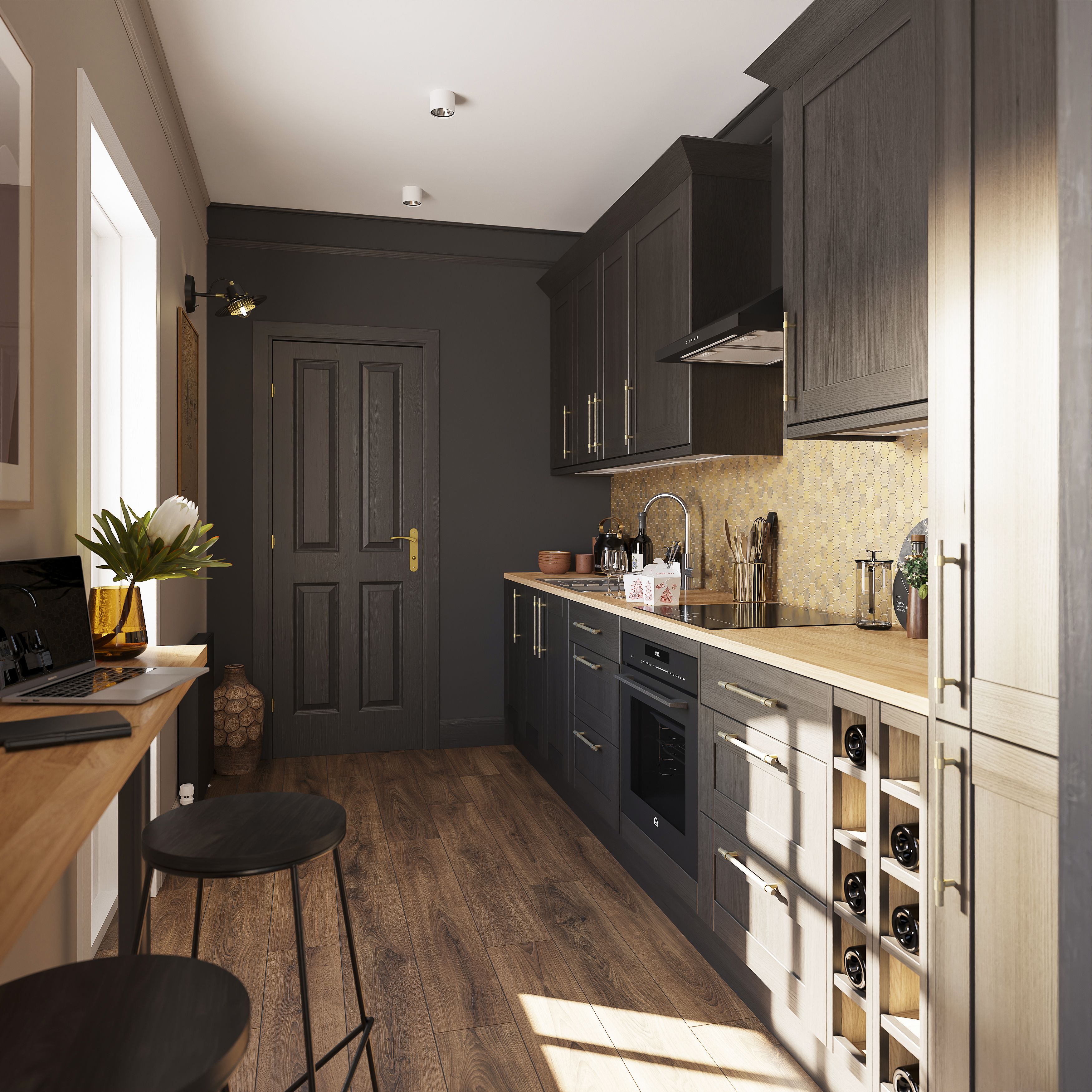 GoodHome 38mm Orin Satin Light oak Veneered Chamfered Kitchen Worktop, (L)3000mm