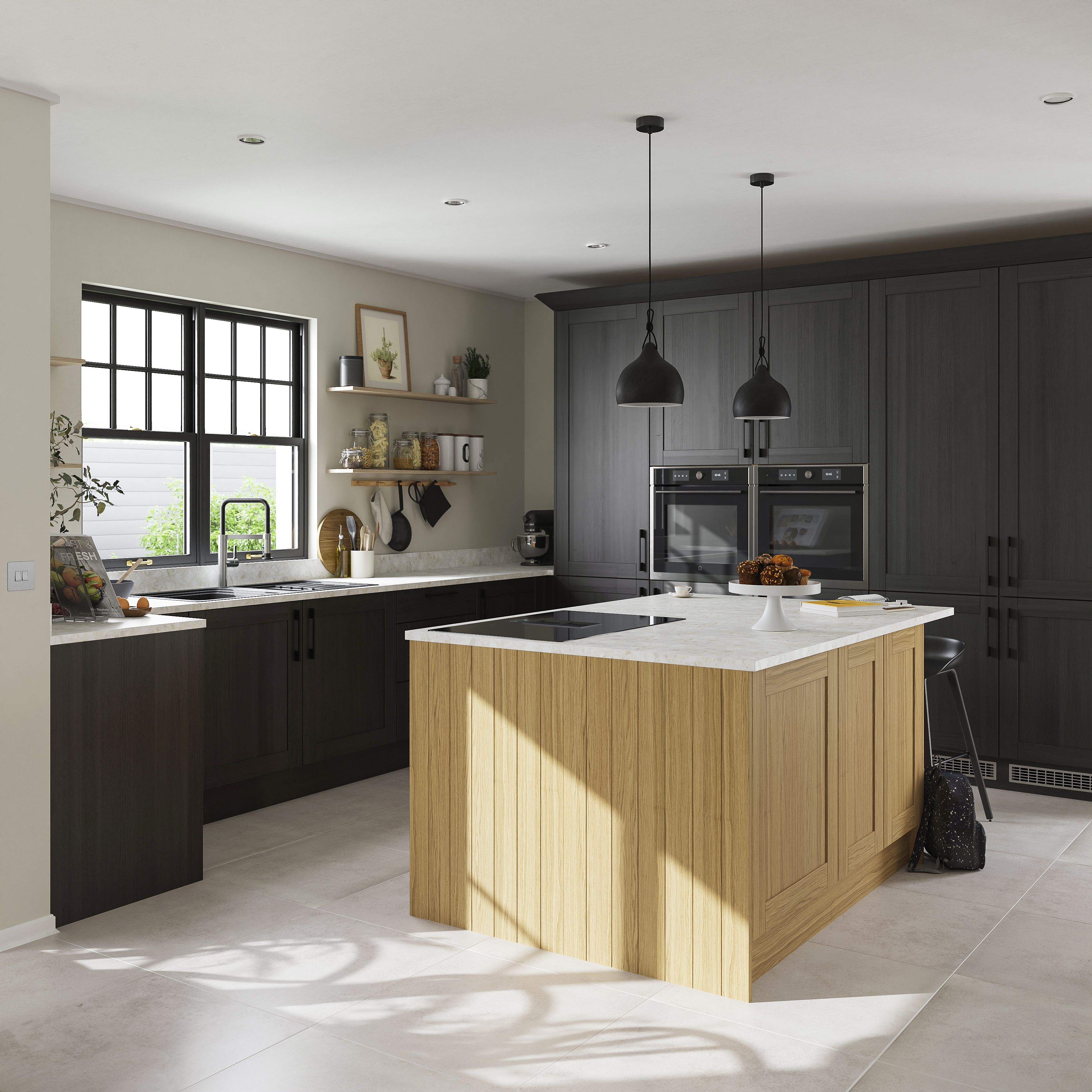 GoodHome 38mm Orin Satin Light oak Veneered Chamfered Kitchen Worktop, (L)3000mm