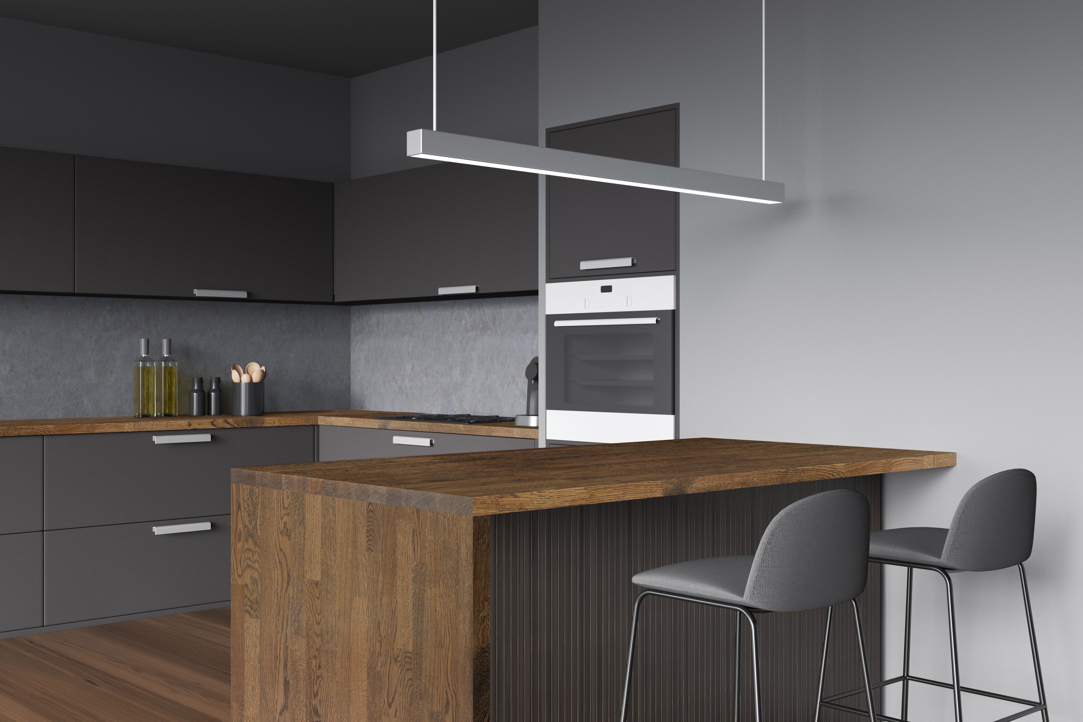 GoodHome 38mm Orin Satin Onyx oak Veneered Chamfered Kitchen Breakfast bar, (L)2000mm