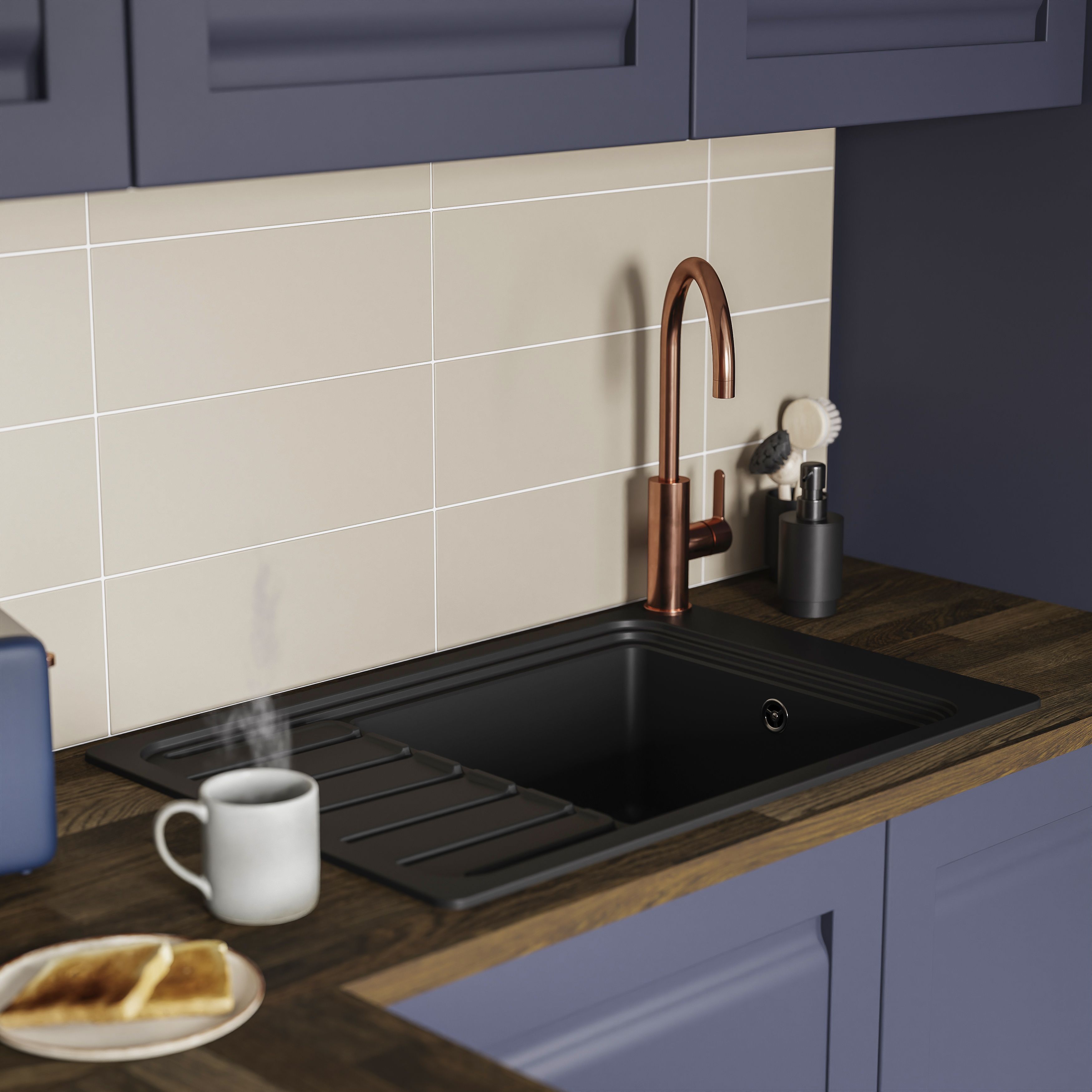 GoodHome 38mm Orin Satin Onyx oak Veneered Chamfered Kitchen Worktop, (L)3000mm