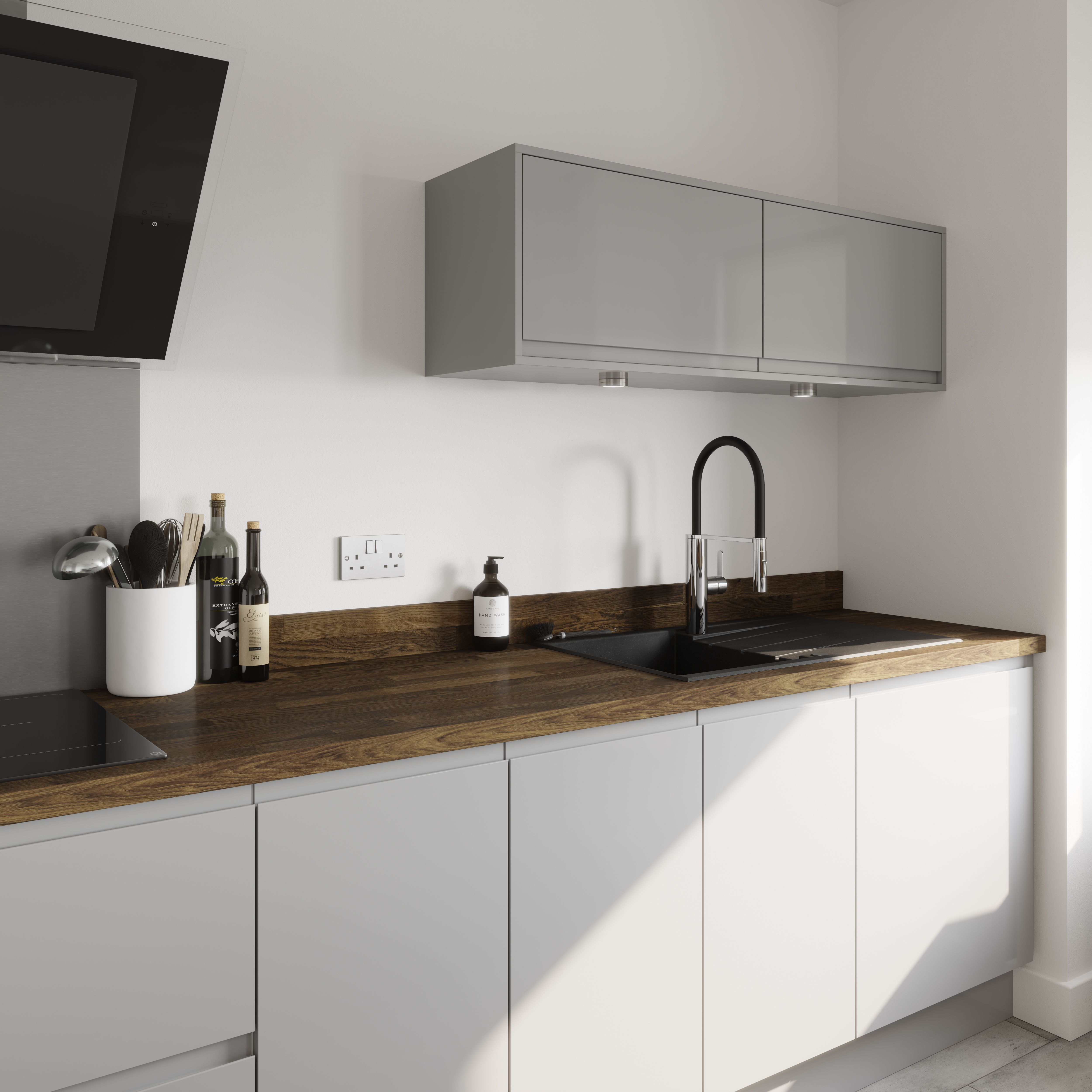 GoodHome 38mm Orin Satin Onyx oak Veneered Chamfered Kitchen Worktop, (L)3000mm