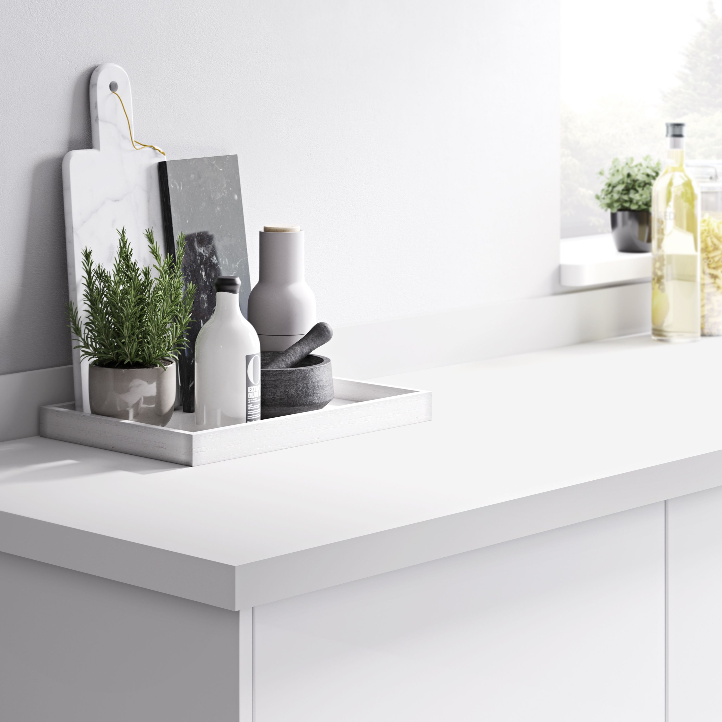 GoodHome 38mm Super matt White Chipboard & laminate Square edge Kitchen Worktop, (L)3000mm