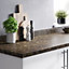 GoodHome 38mm Umbria Gloss Brown Stone effect Chipboard & laminate Post-formed Kitchen Worktop, (L)3000mm
