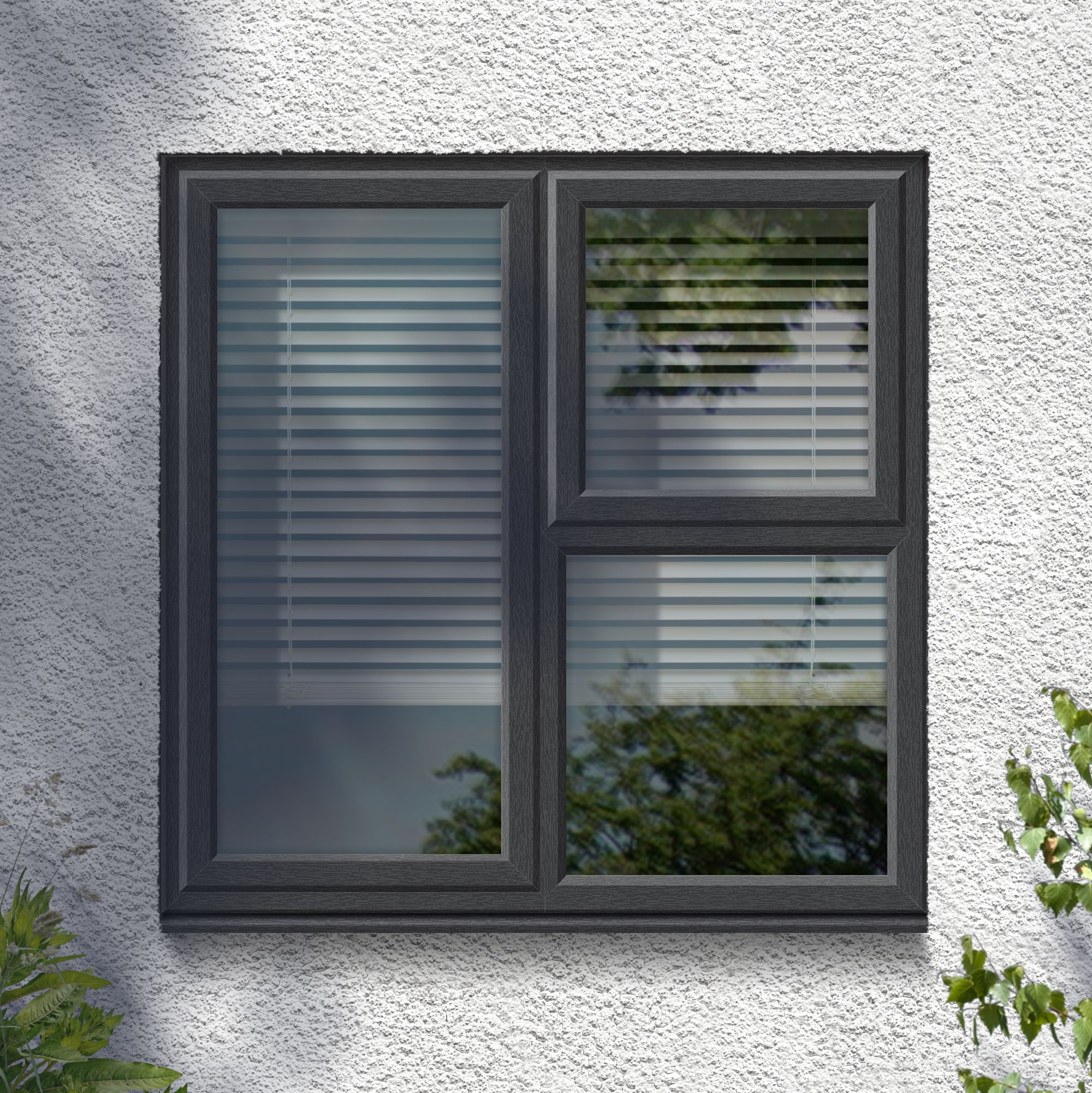 GoodHome 3P Clear Glazed Grey uPVC Right-handed Top hung Window, (H)965mm (W)905mm