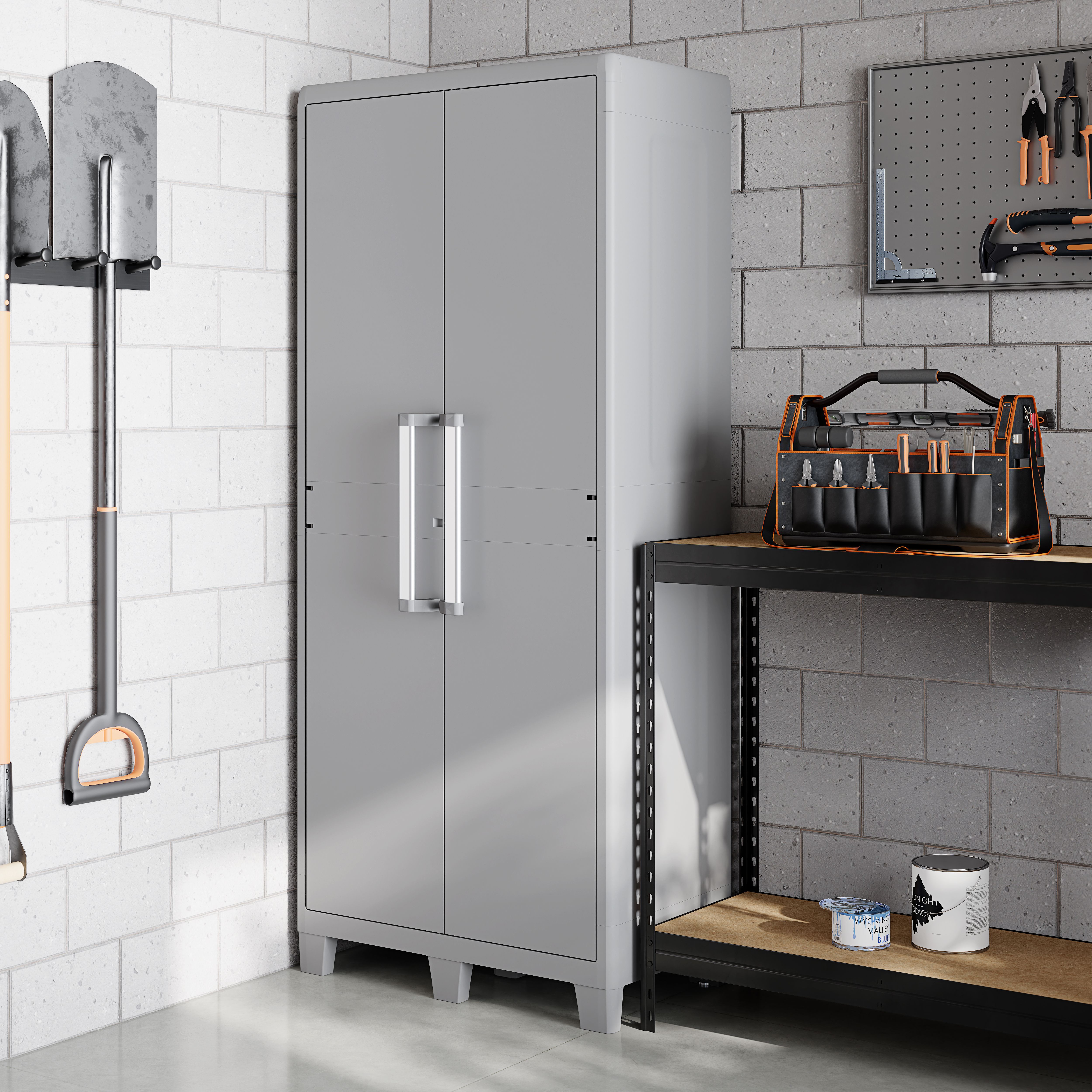 GoodHome 4 shelf Grey Plastic XL Utility Tall storage cabinet (H)182cm x (W)78cm x (D)49cm