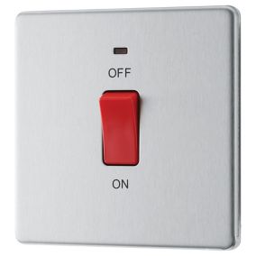 GoodHome 45A Brushed Steel Rocker Flat Control switch with LED indicator