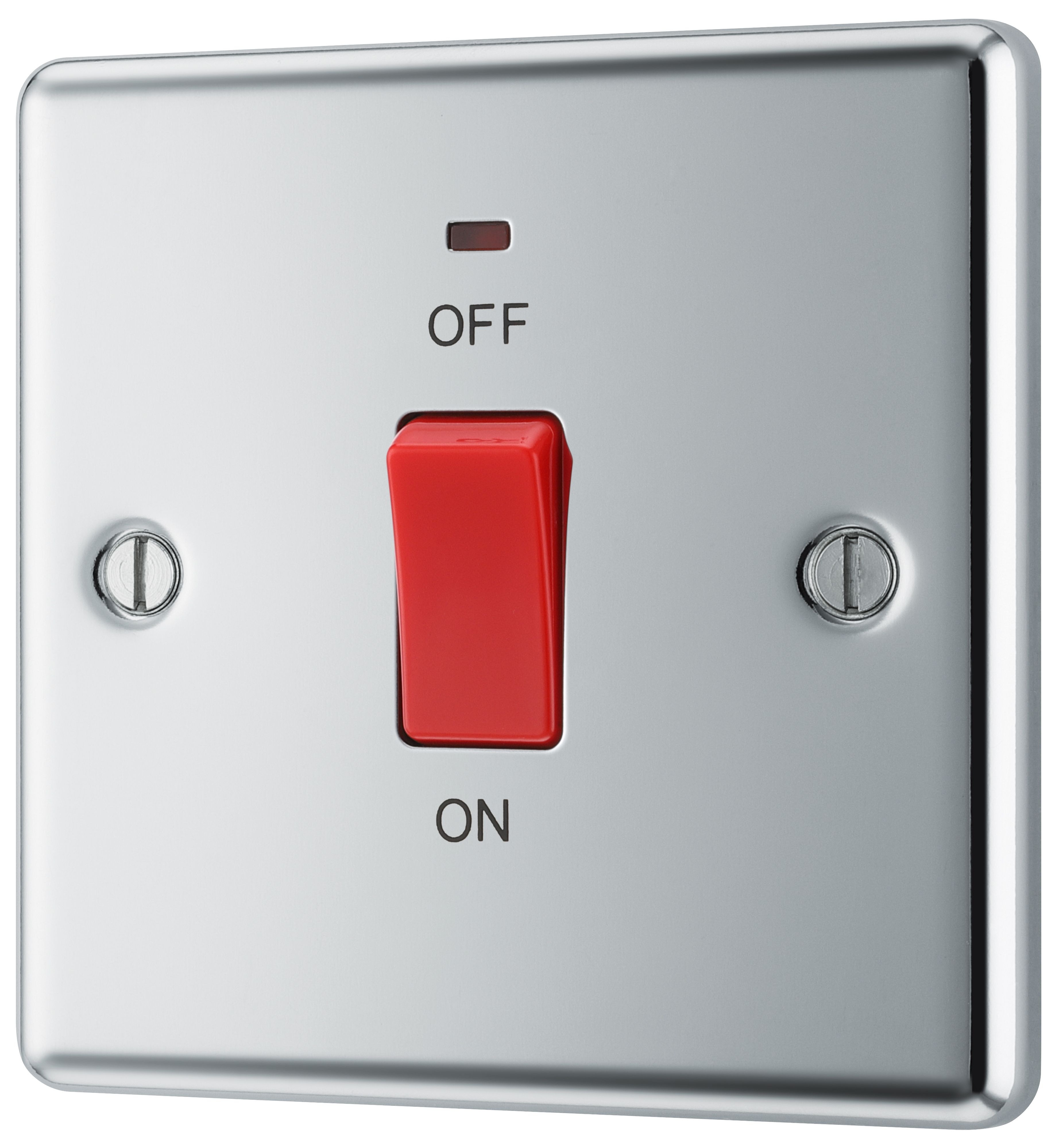 GoodHome 45A Rocker Raised rounded Control switch with LED indicator Chrome effect