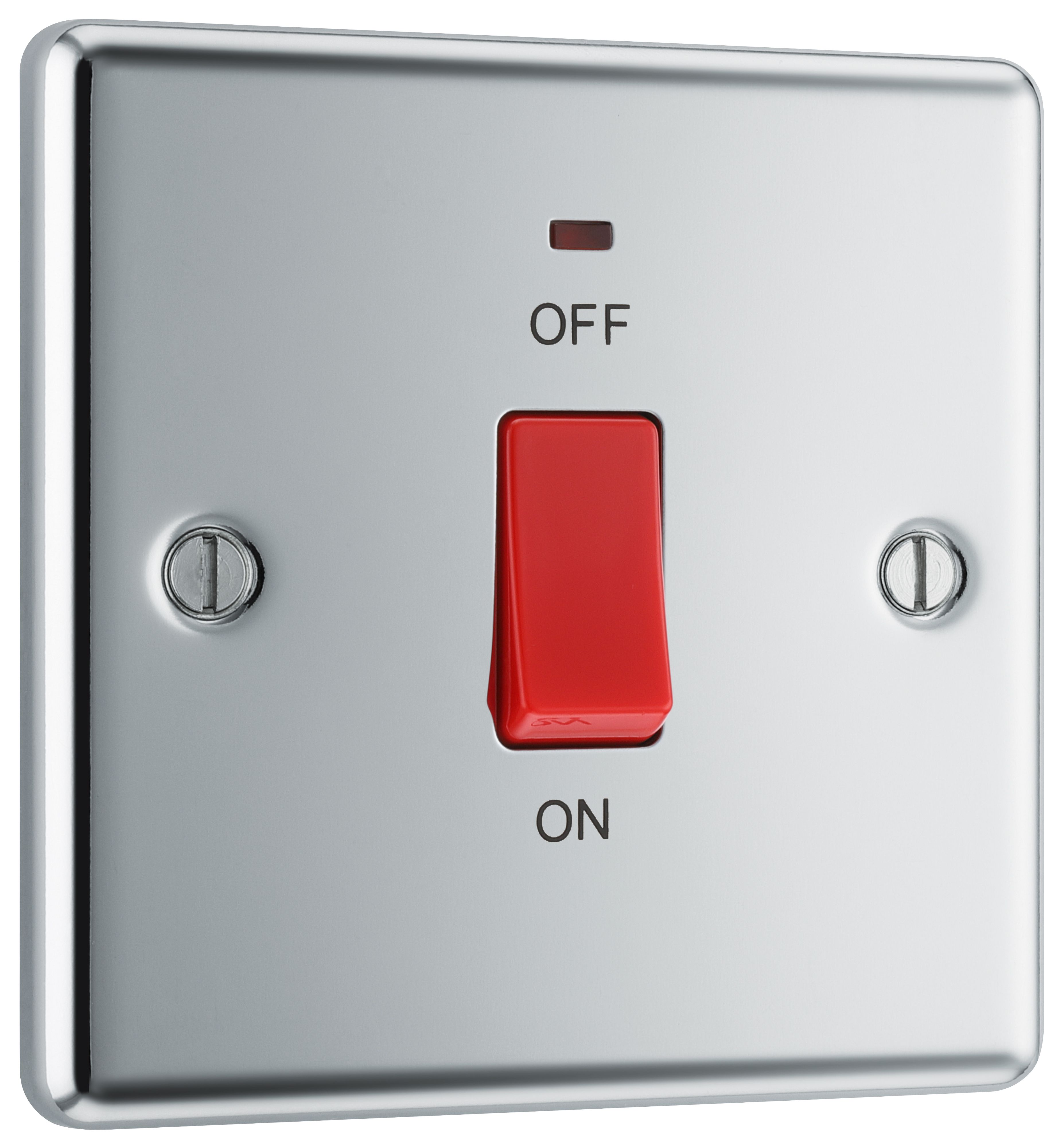 GoodHome 45A Rocker Raised rounded Control switch with LED indicator Chrome effect