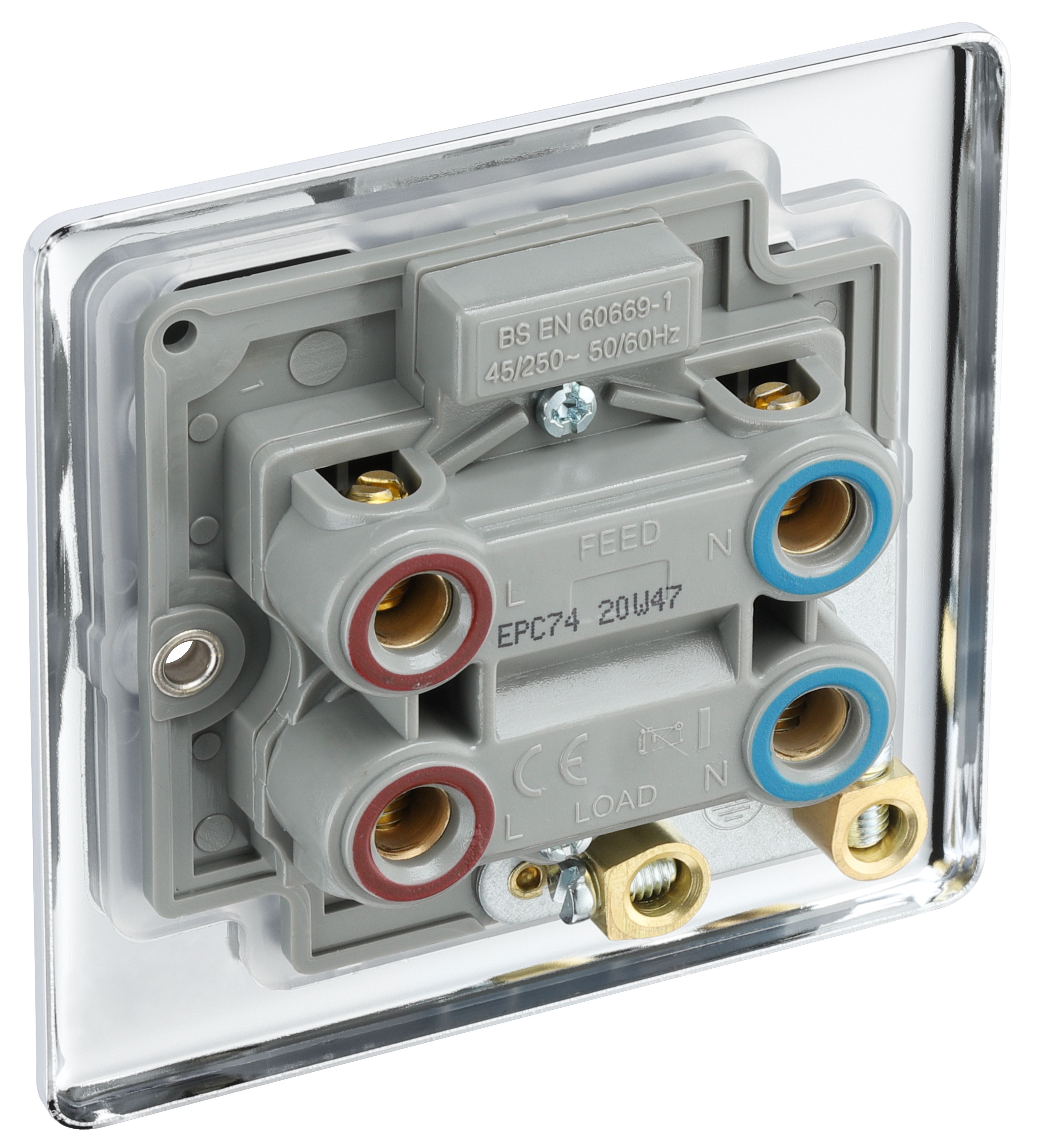 GoodHome 45A Rocker Raised rounded Control switch with LED indicator Chrome effect