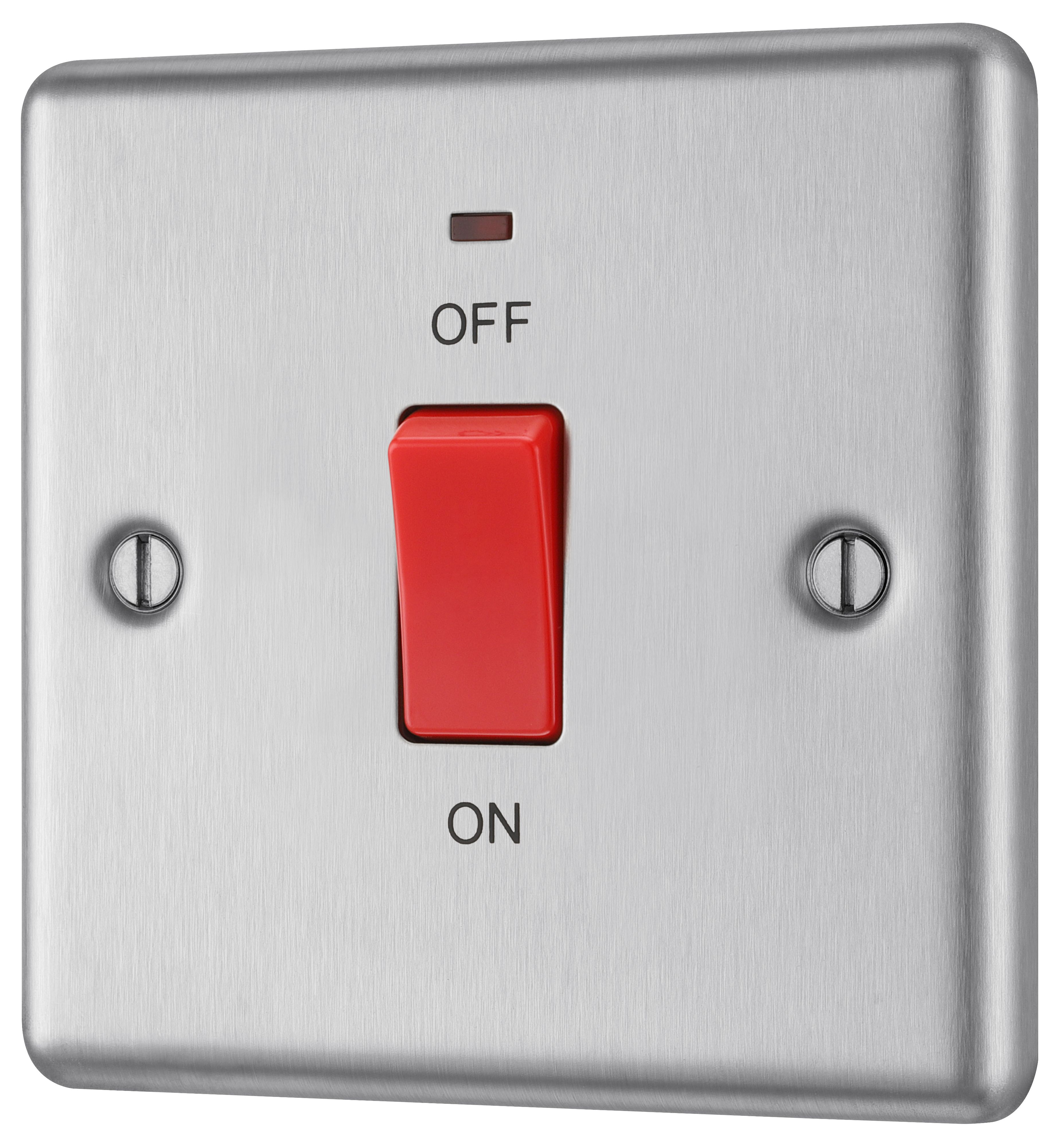 GoodHome 45A Rocker Raised rounded Control switch with LED indicator Steel effect