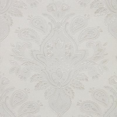 GoodHome Abeli White Metallic effect Russian damask Textured Wallpaper