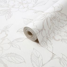 GoodHome Acaj Beige & white Floral Textured Wallpaper