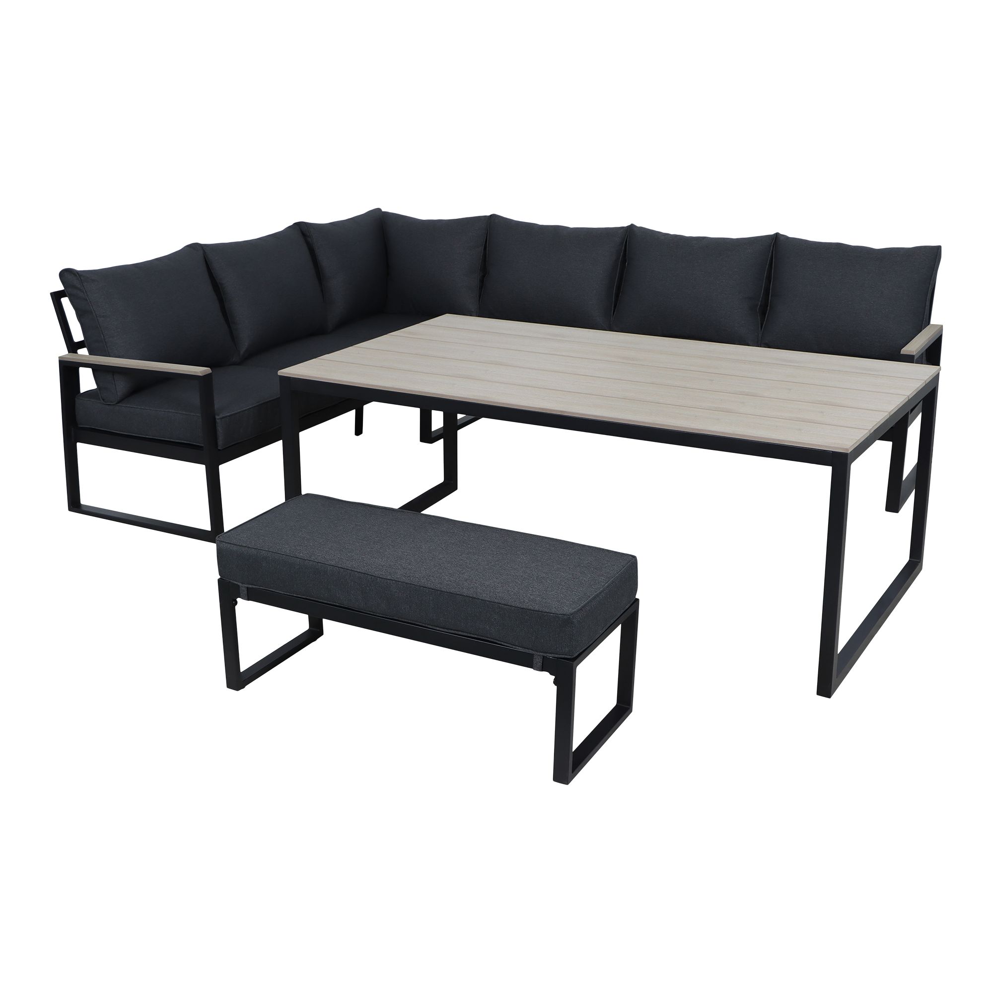 GoodHome Aconite Black Metal 8 Seater Corner Dining set