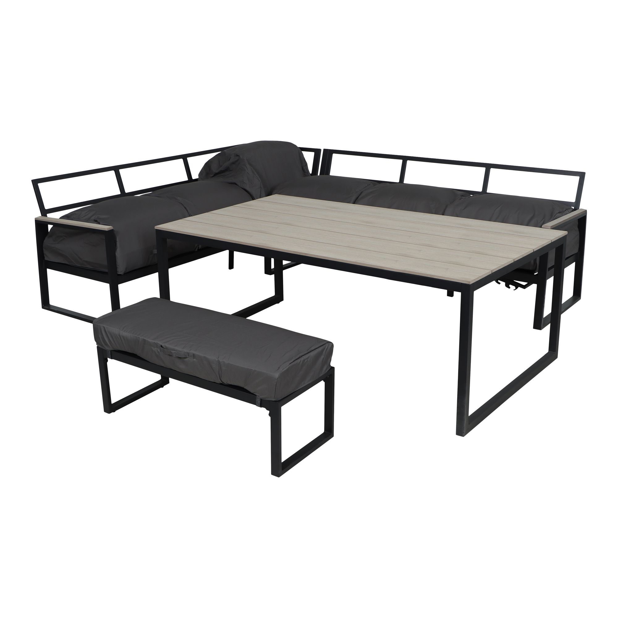 GoodHome Aconite Black Metal 8 Seater Corner Dining set