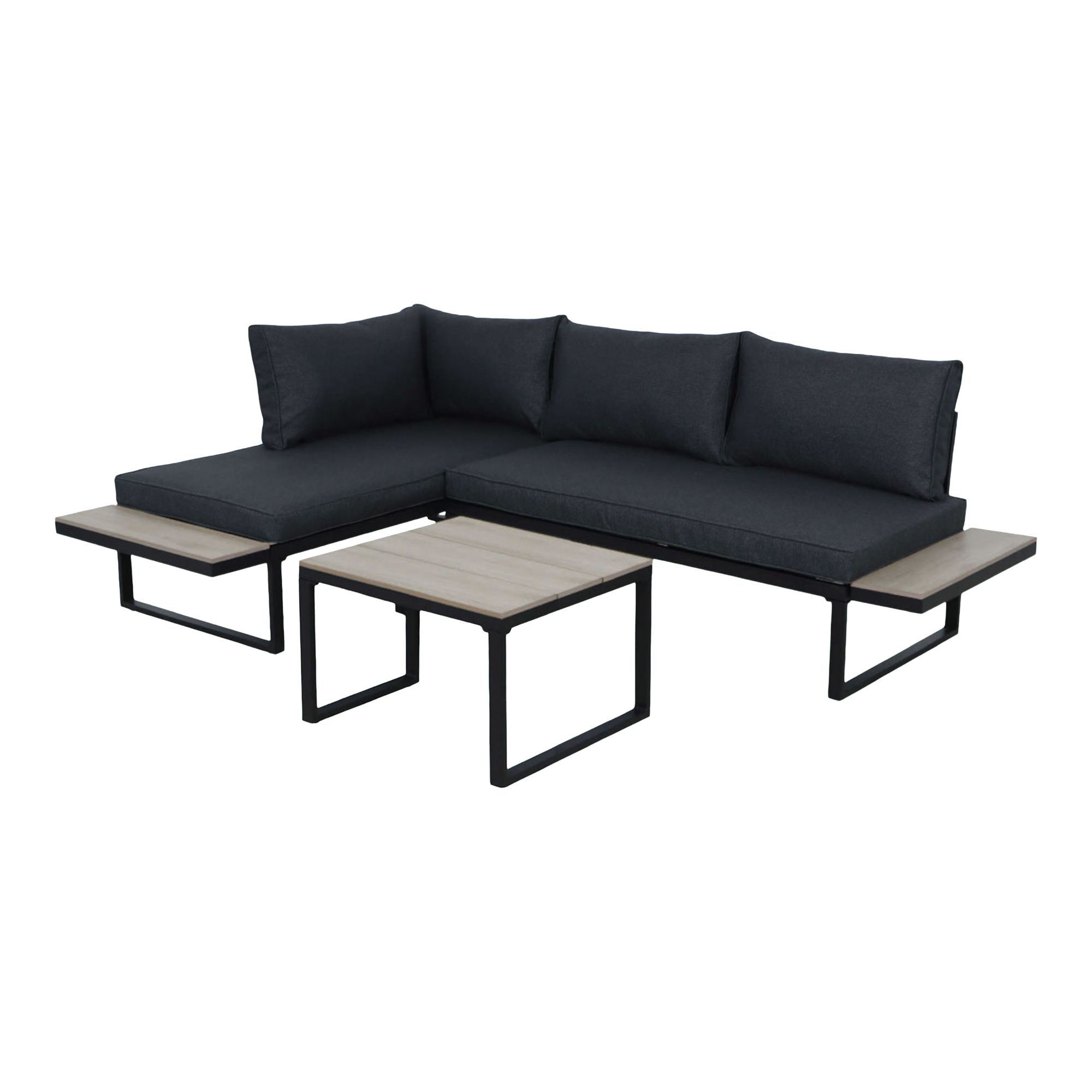 GoodHome Aconite Matt Black Metal 4 Seater Corner Coffee set