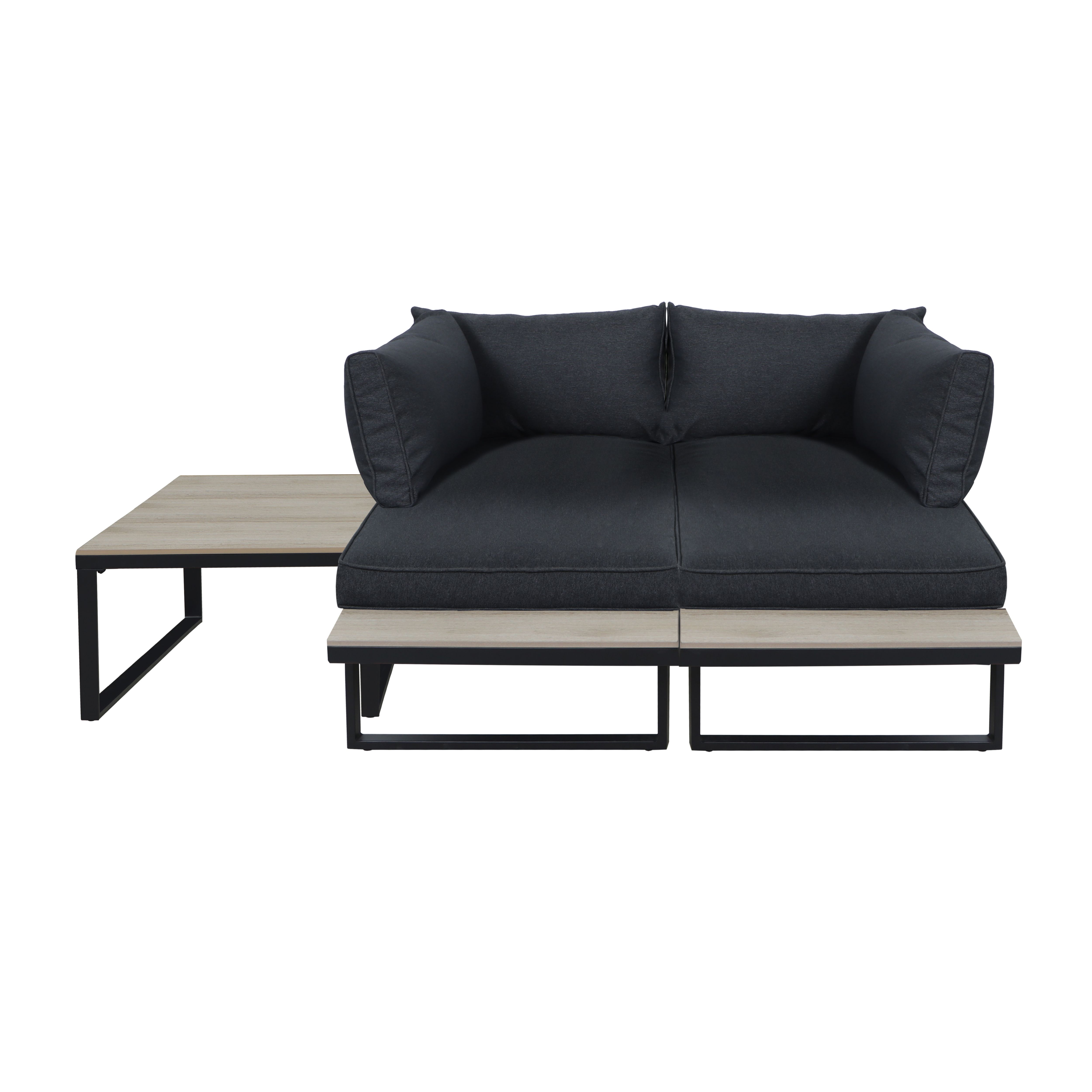 GoodHome Aconite Matt Black Metal 4 Seater Corner Coffee set
