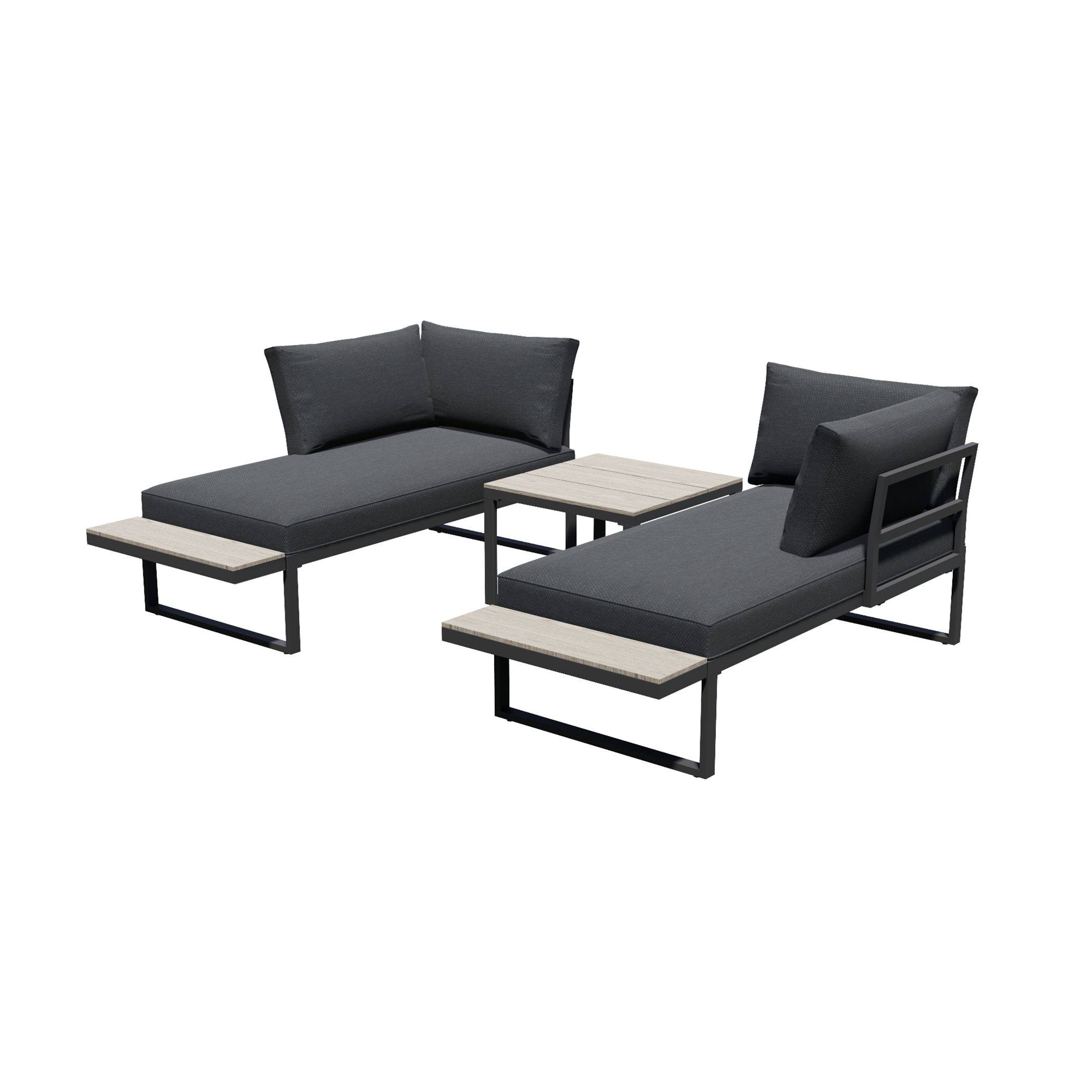 GoodHome Aconite Matt Black Metal 4 Seater Corner Coffee set